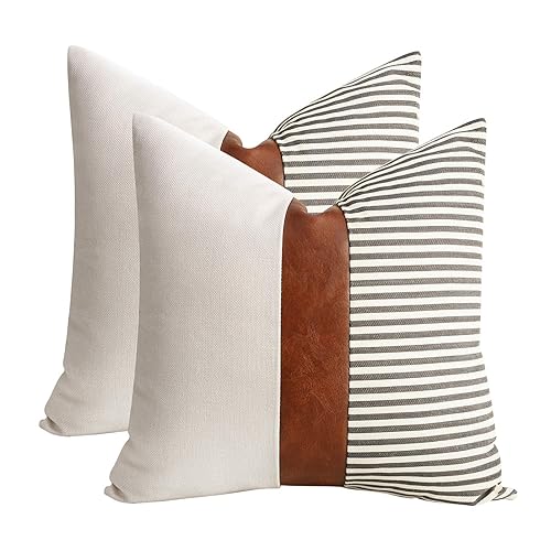 cygnus Set of 2 Farmhouse Decor Stripe Patchwork Linen Throw