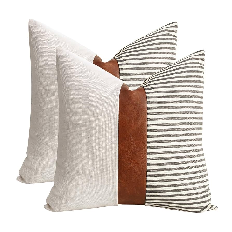 Amazon.com: Set of 2 Farmhouse Decor Stripe Patchwork Linen
