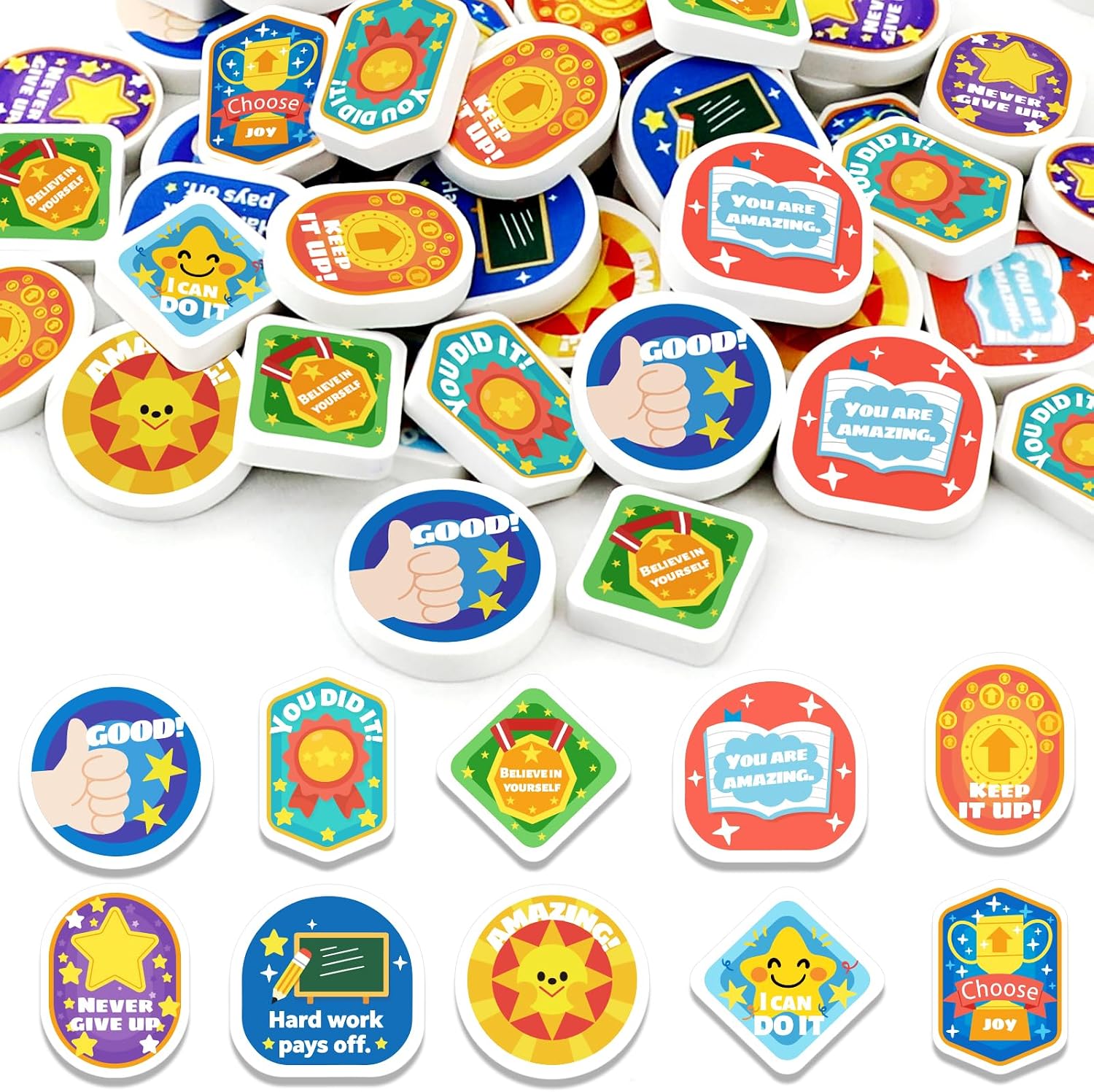 60Pcs Back to School Erasers Bulk, Fun Inspirational Pencil Gifts Erasers for Student Classroom Office Teacher Prizes Stationery Homework Rewards Supplies Party Favors