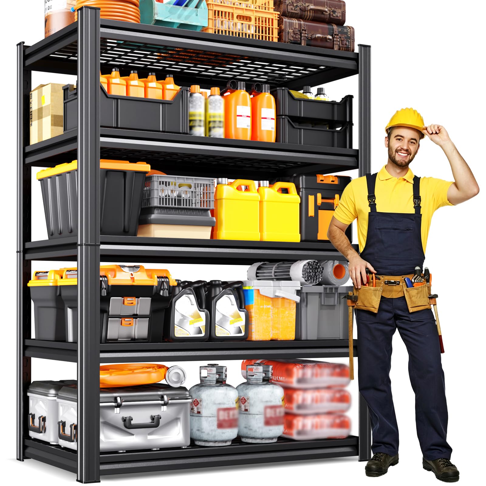 Heavy Duty Garage Shelving, 5-Tier Adjustable All Metal Wire Shelving Unit for Tools, Storage Bins, Utility Storage Shelves for Garage, Warehouse, Basement, Pantry & Workshop, 71"H x 35"W x 16"D