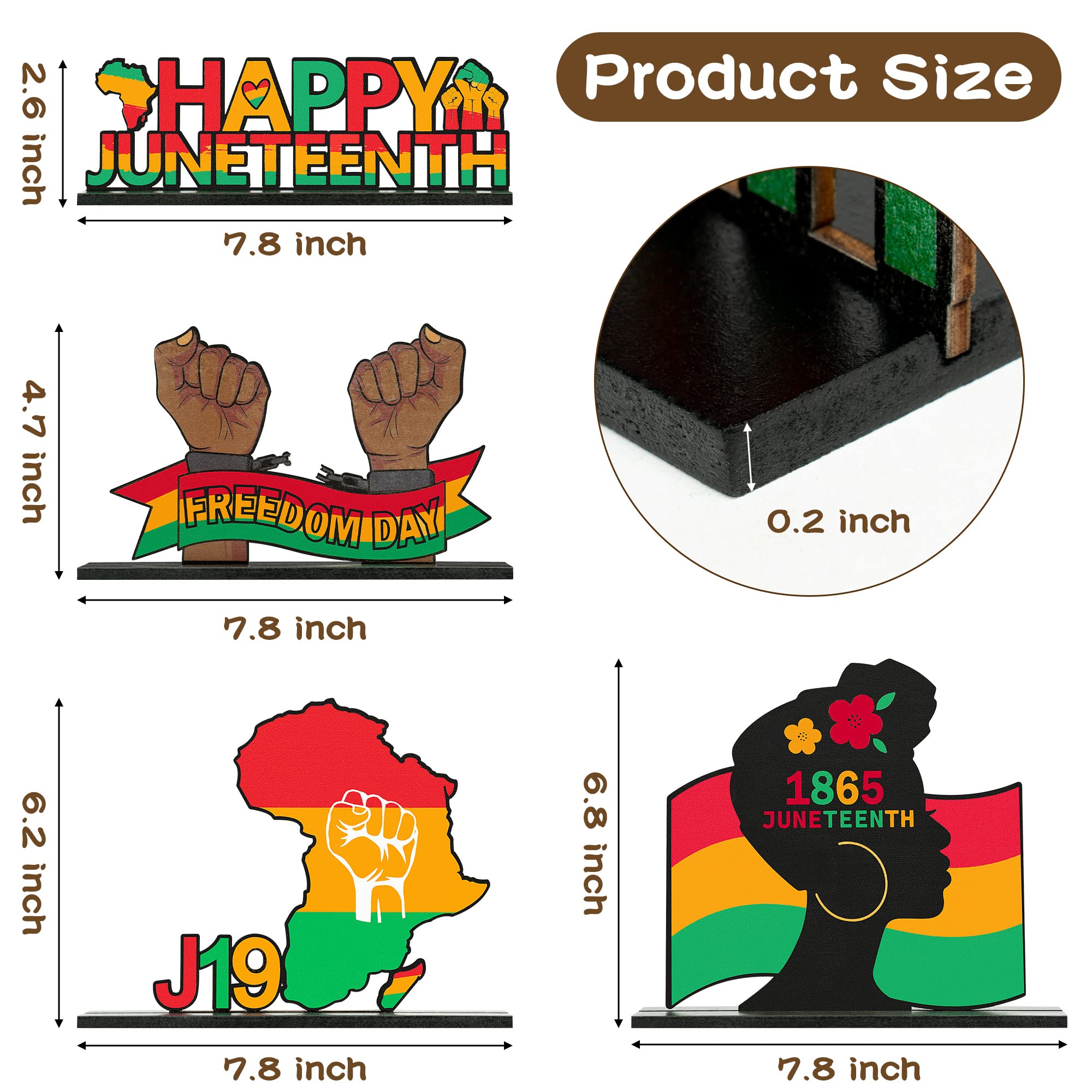 Haooryx Juneteenth Wooden Centerpieces Table Decoration - 4Pcs Happy Juneteenth Day Table Decor Juneteenth Freedom Day Table Topper Sign for Juneteenth Party Home Desktop Wood Craft Center Piece Decor