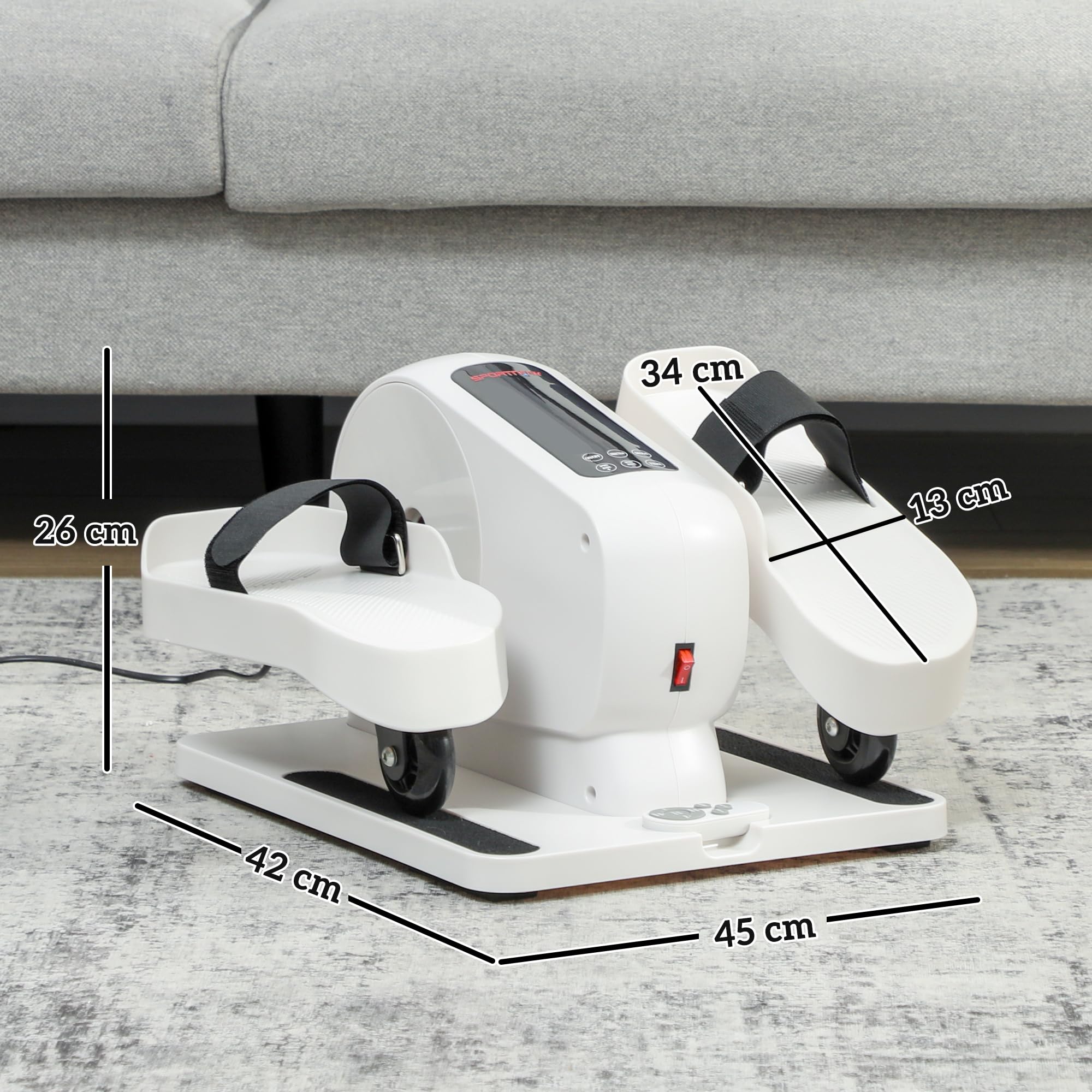 SPORTNOW Pedalier d'appartement, elliptique de Bureau, Mini vélo elliptique électrique Assis avec écran LED, télécommande et 12 Vitesses réglables, Silencieux et Portable pour Les Seniors, Blanc