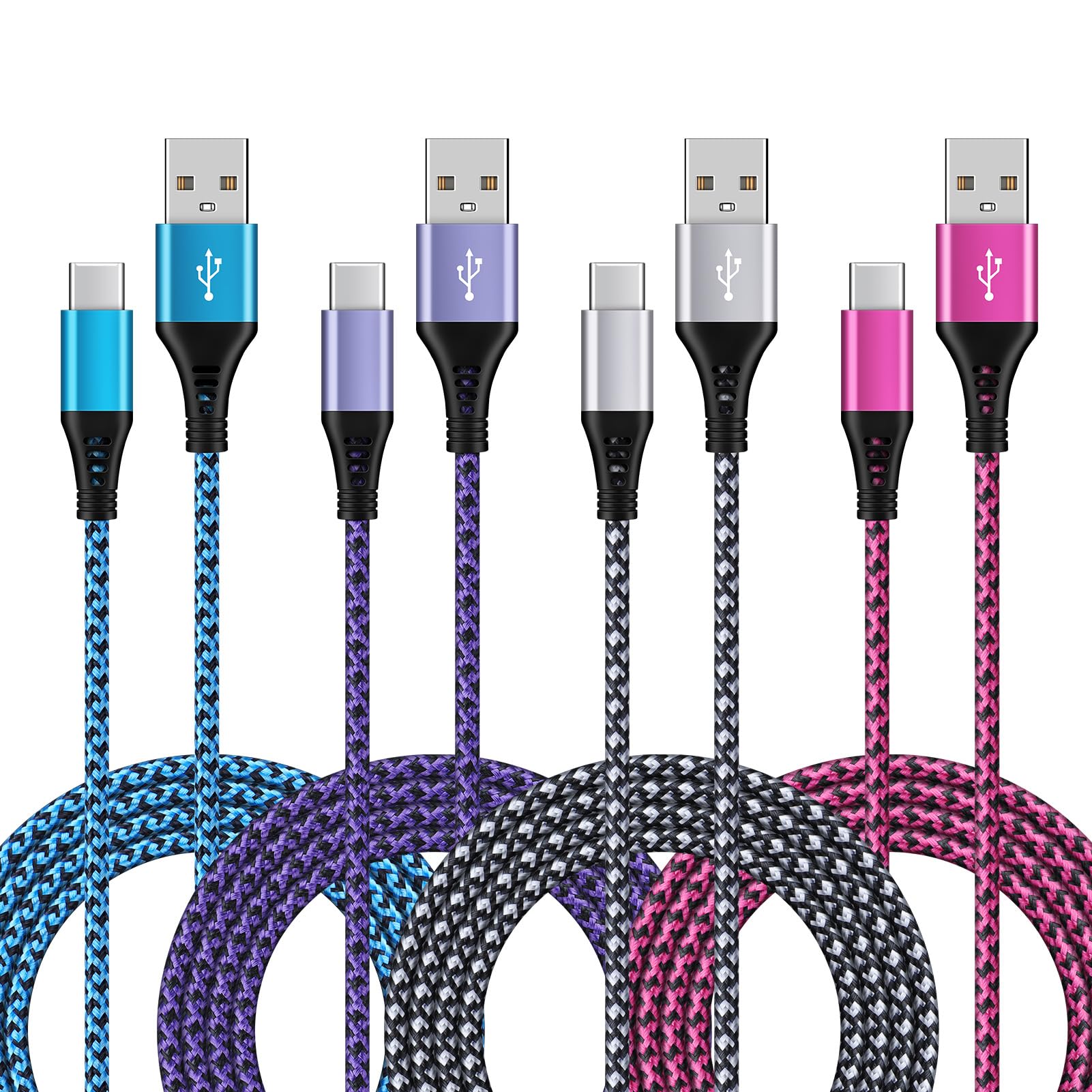 HopePow 4 Pack 6FT USB C to USB A Nylon Braided Fast Charging Cable for iPhone 15/Samsung Galaxy/Smartphones/Tablets/Computers