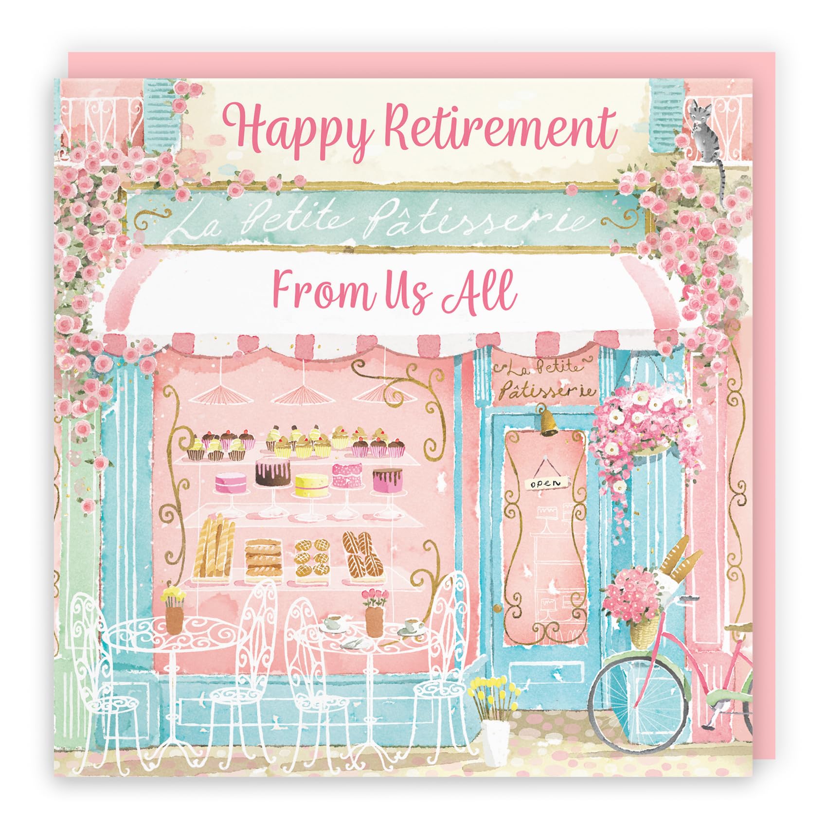 Hunts England, La Petite Patisserie Retirement Card From Us All, Charming Pink Bakery, Pretty French Cafe Floral Design