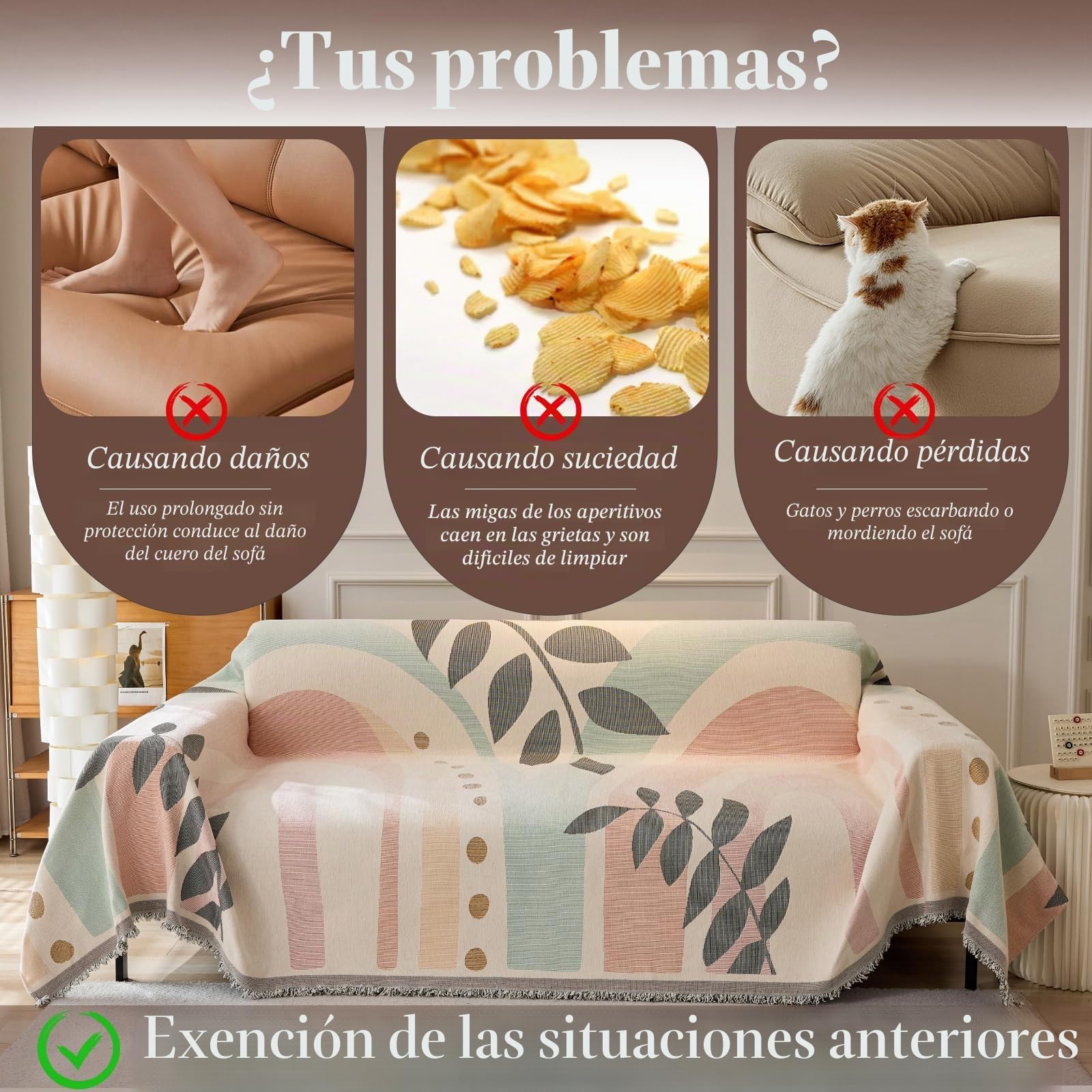 Funda Sofa, Cubre Sofas, Funda de sofá, Manta Cubre Sofa, Funda de sofá Chenille, Manta Sofá Multifunción 180 * 380cm-Hojas de Verano