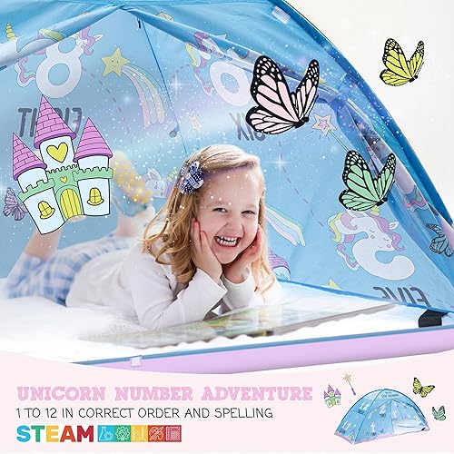 Miniatura 8 de Tienda de campaña de unicornio rosa para niñas, tienda de campaña tamaño individual, tienda de campaña de ensueño mágico contando números con