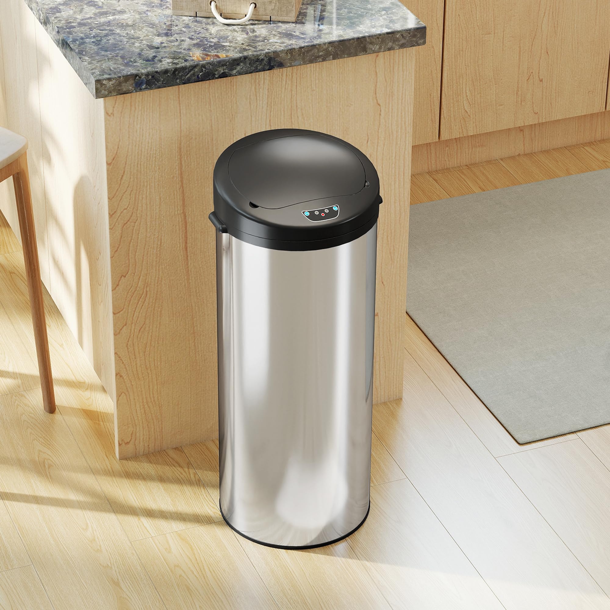 HOMCOM Cubo de Basura Cocina Automático 55 L con Sensor Infrarrojo, Papelera de Cocina de Acero Inoxidable Antihuellas con Cierre Suave y Anillo para Hogar, Oficina y Dormitorio, Plateado