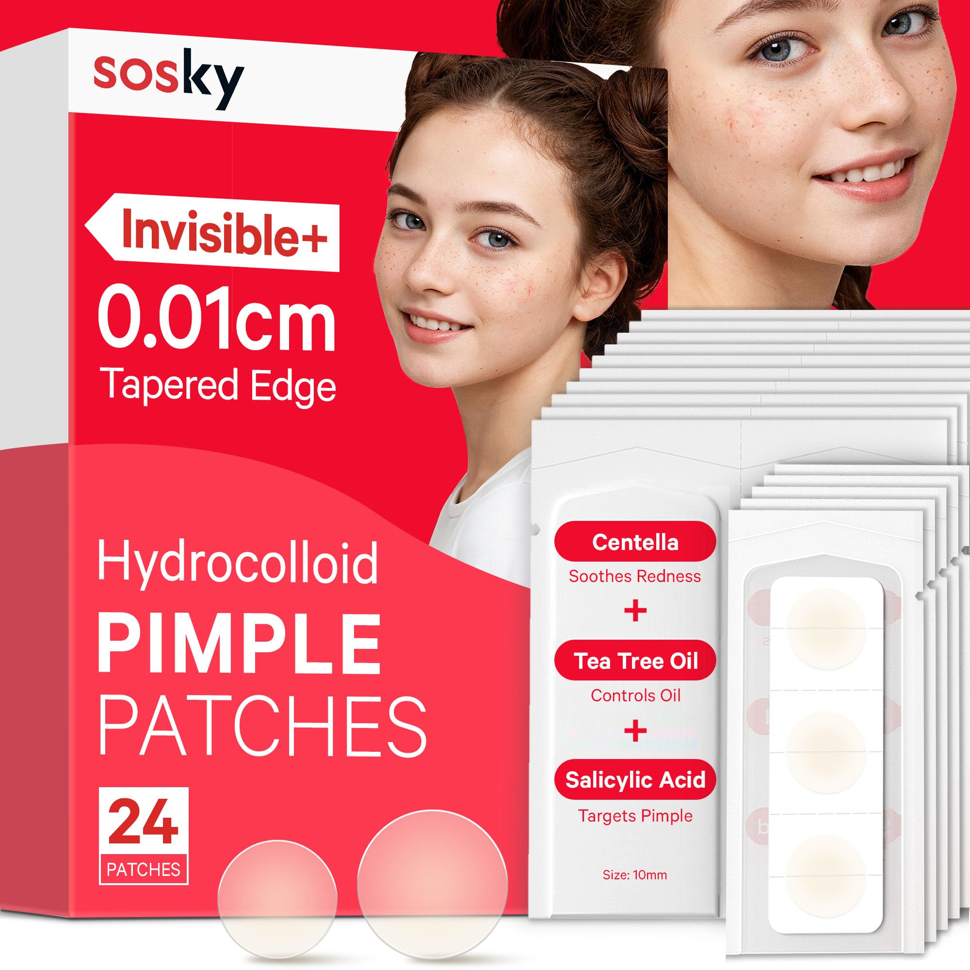 Sosky Pimple Patches for Face Hydrocolloid Acne Patches with Salicylic Acid Zit Stickers Blemish Covers 24 Count Invisible
