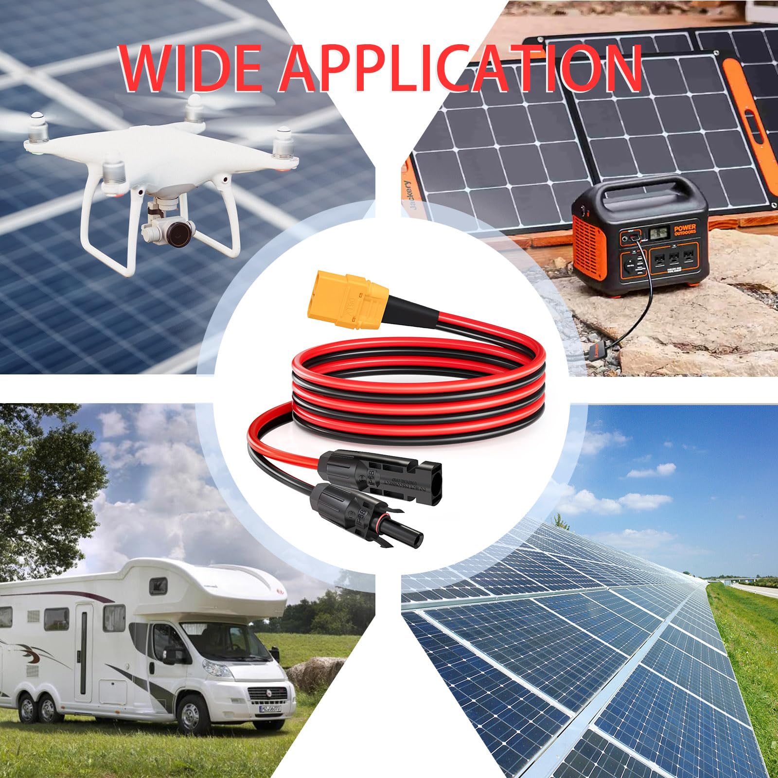 ELFCULB Câble Solaire XT90, 10AWG XT90 Femelle vers Panneau Solaire, Câble de Connecteur Pour Station d'alimentation Portable Panneau Solaire(1.8M)