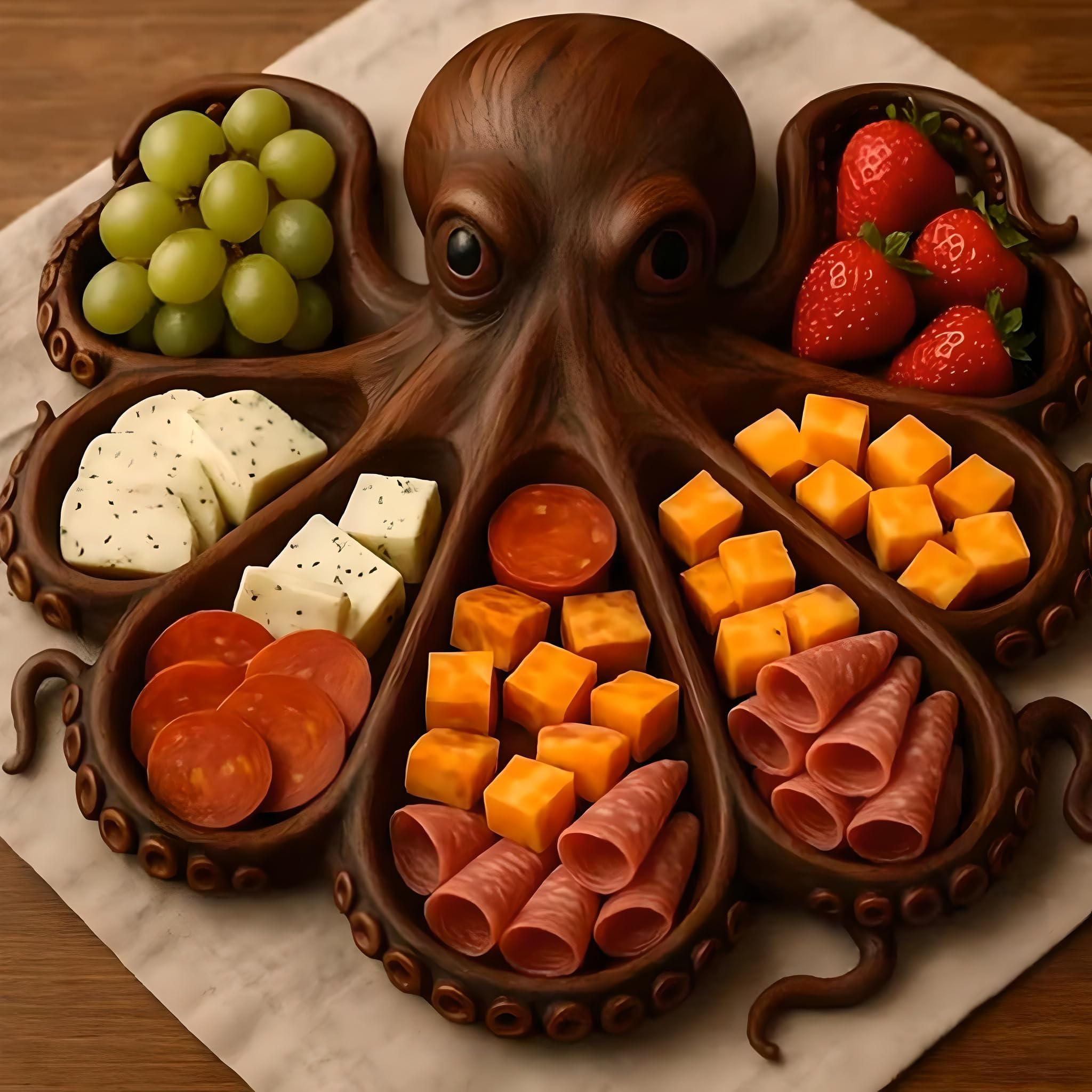 Octopus Charcuterie Board Holz Servierplatte Octopus Snackplatte Käsebrett Lebensmittel Serviertablett Behälter für Home Kitchen Decor Käse, Nüsse, Obst & Fleisch