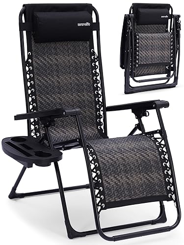 SereneLife Outdoor Zero Gravity Lawn Chair Black Adjustable Foldable Recliner