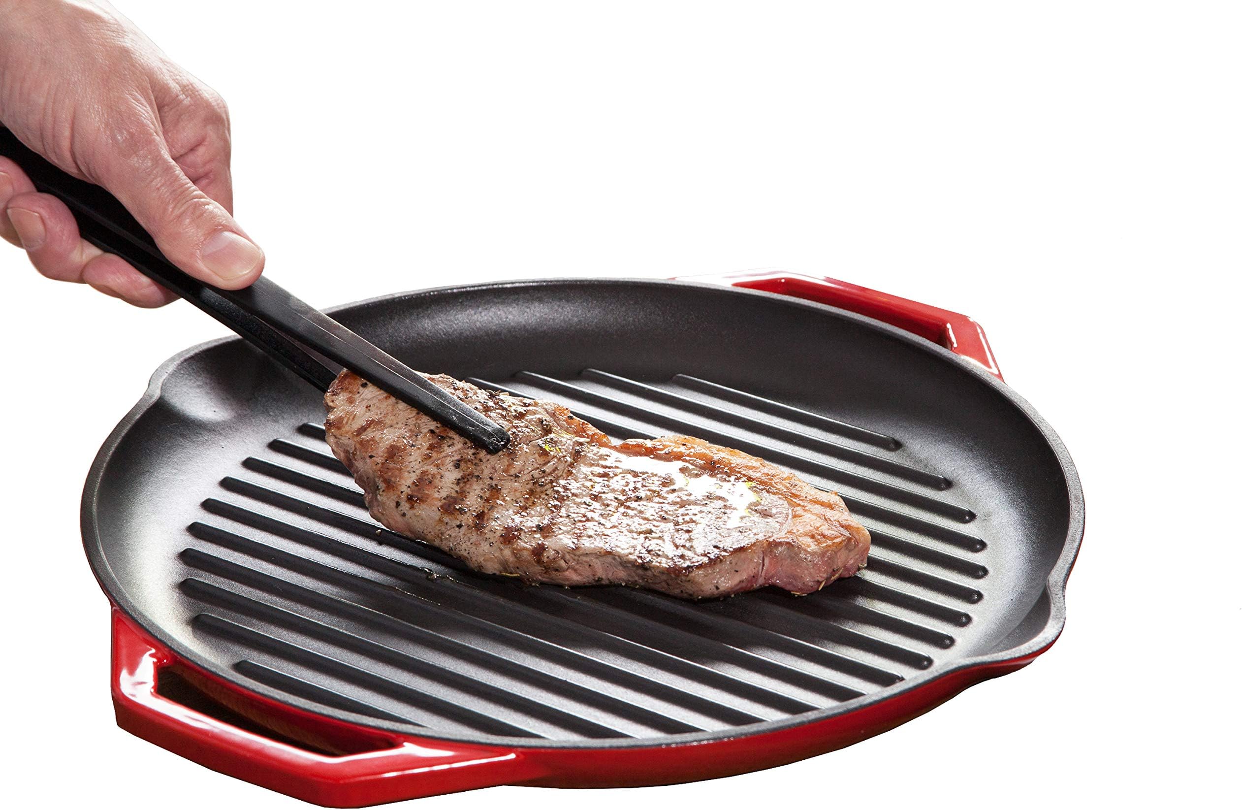 BBQ Plate - Cast Iron Round Grill - Red - Diameter 32 cm - Suitable for all hob types including Induction - Barbecue Grill