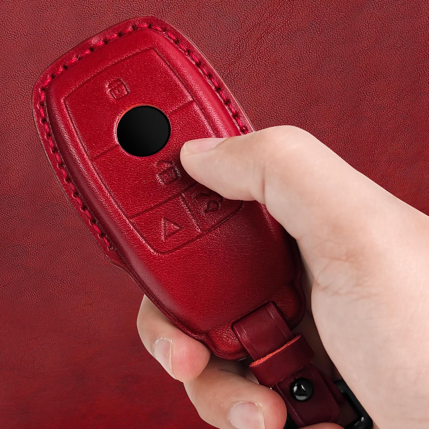 Tukellen for Mercedes Benz Key fob Cover Genuine Leather with Keychain,Leather Protector Key case Compatible Mercedes Benz 2017-2023 E-Class 2018-2021 S-Class 2019-2023 A-Class C-Class G-Class-Red - Image 4