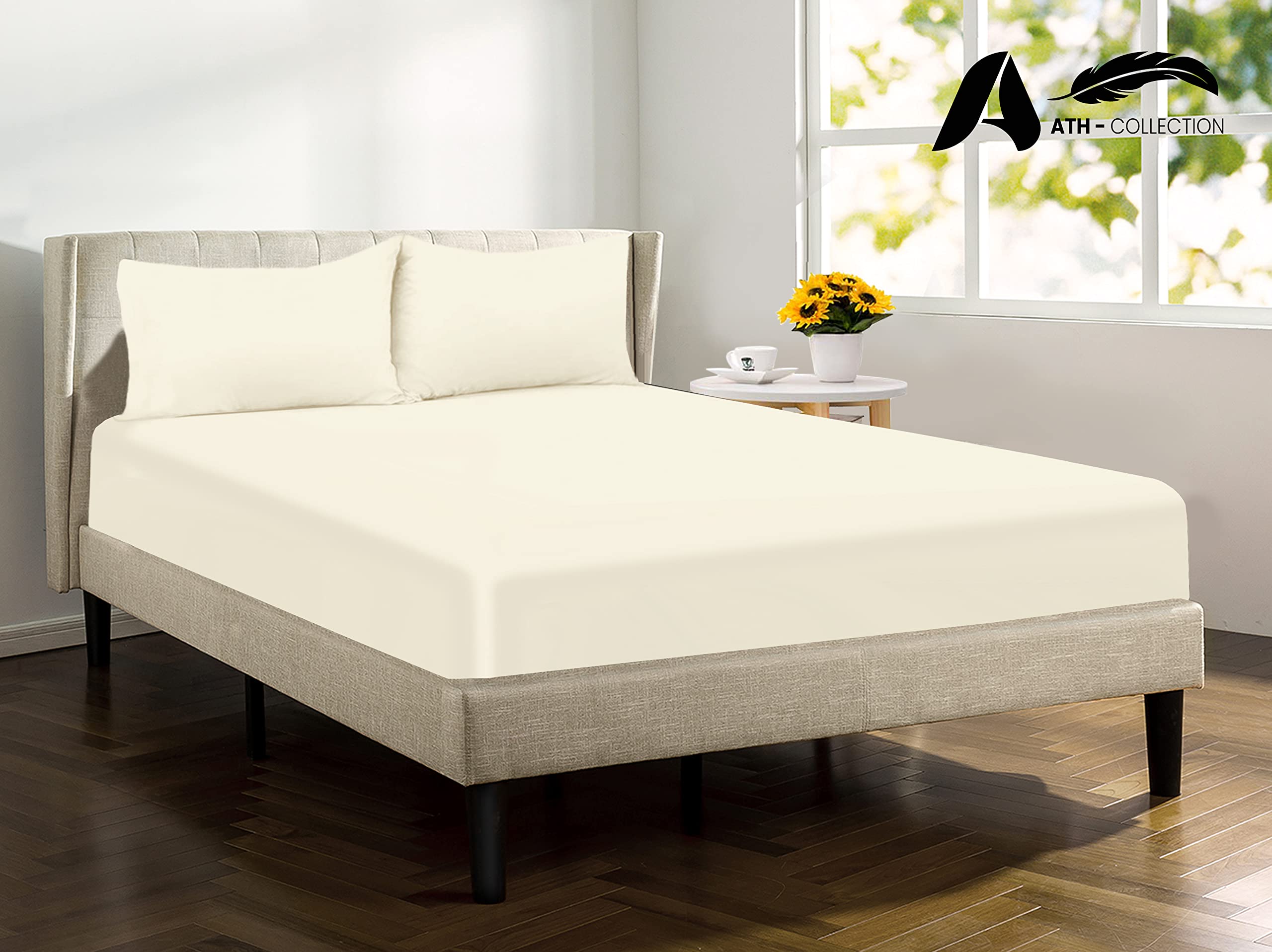 A ATH COLLECTION 300 Thread Count Egyptian Cotton Fitted Sheet 30 CM/12 Inch Extra Deep Pocket, Hotel Quality Cotton Soft - Image 3
