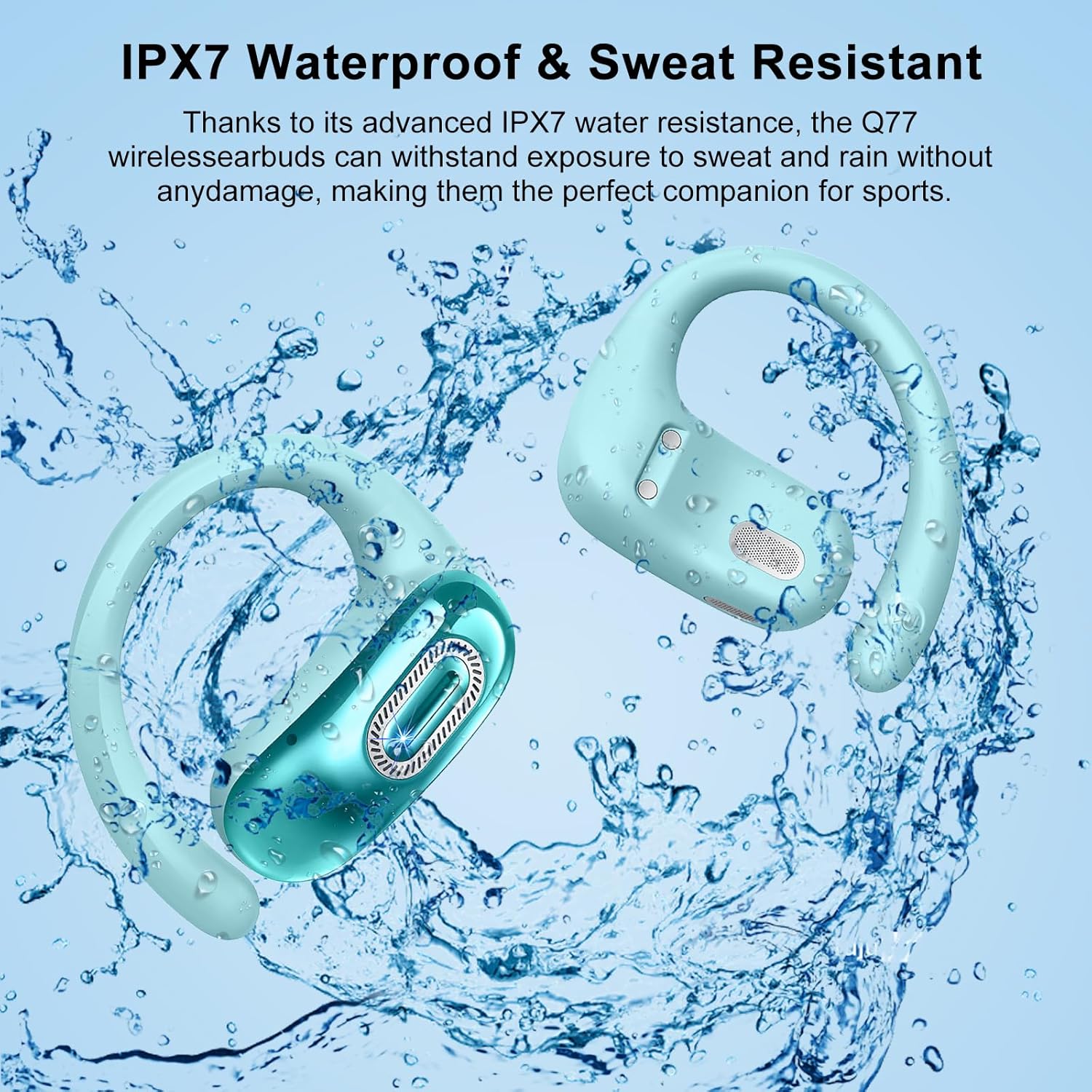 Open Ear Headphones, Bluetooth 5.4 Earbuds, 50H, Air Conduction Ear buds, HD Stereo Bass Over Ear Earphones with Earhooks, Ultra-Comfort Secure Fit, IPX7 Waterproof Headset for Working Sports, Blue - Image 6