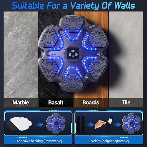 Miniatura 5 de Music Boxing Machine for Kids and Adults, Wall Mounted Bluetooth Punching Trainer with Boxing Gloves, Intelligent LED Boxing Target Workout Machine,