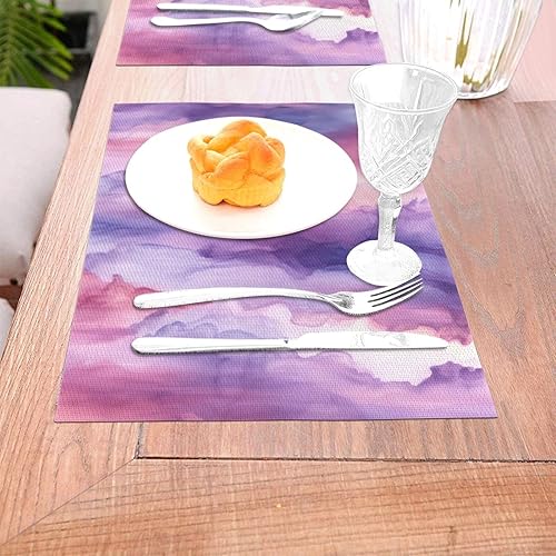 Miniatura 3 de 6 PCS PVC Placemats Set Place Mats Abstract Watercolor Purple Non-Slip Weave Place Mats 12" x 18" Farmhouse Table Mat Set for Family Dinners Wedding