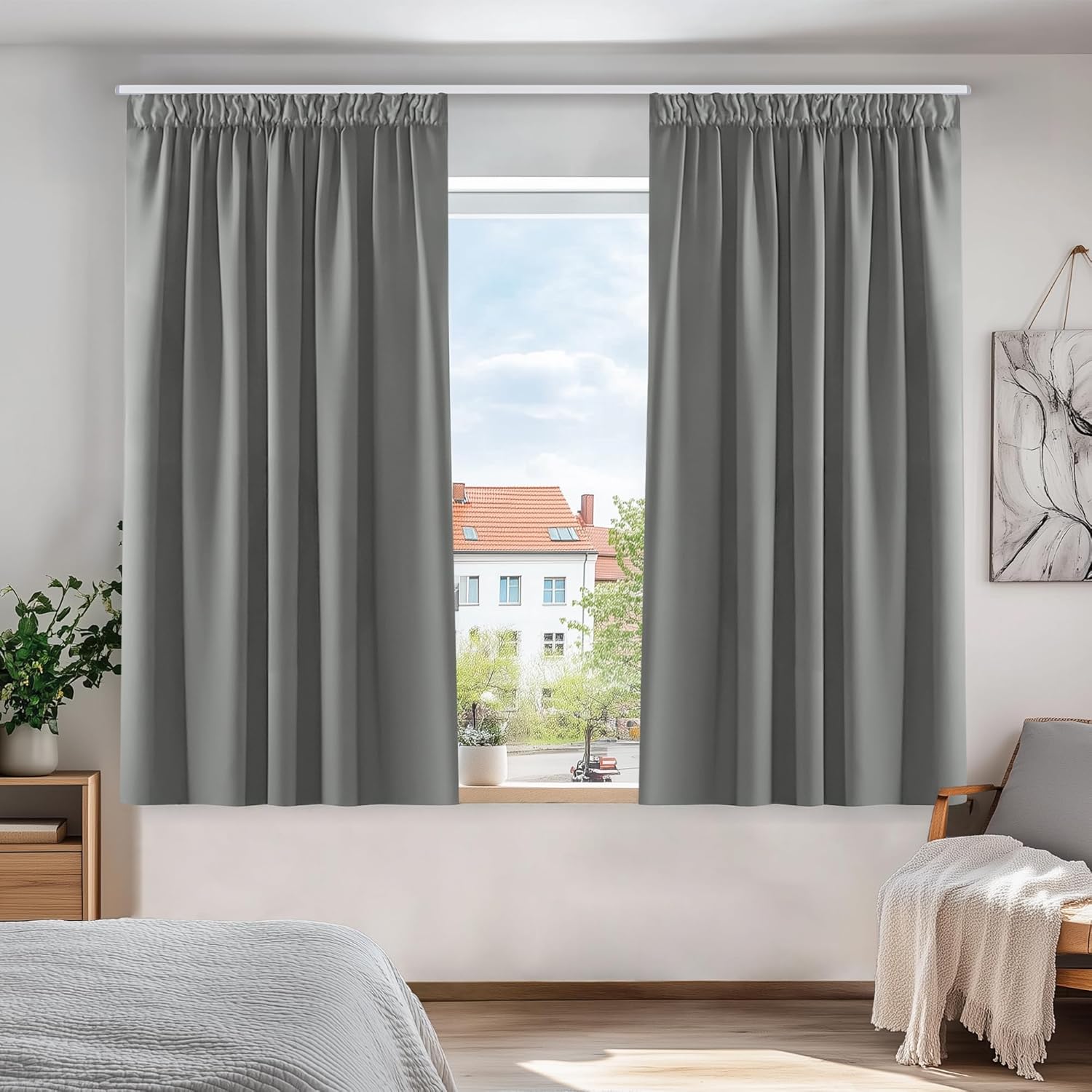 Deconovo Grey Blackout Curtains Thermal Super Soft Pencil Pleat Curtains Bedroom 46 x 54 Drop Inch Light Grey 2 Panels W 46" x L 54" (2 Panels) Light Grey - 3