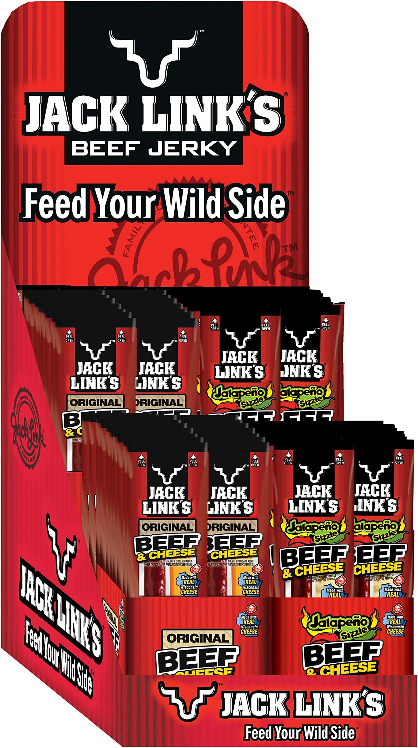 Jack Link'sJalapeno Beef & Cheese Combo Bulk Snack Pack, 1.2 oz, 100% Beef Stick and Cheese Stick Made with Real Wisconsin Cheese - 7g Protein 64 Count (pack of 1)