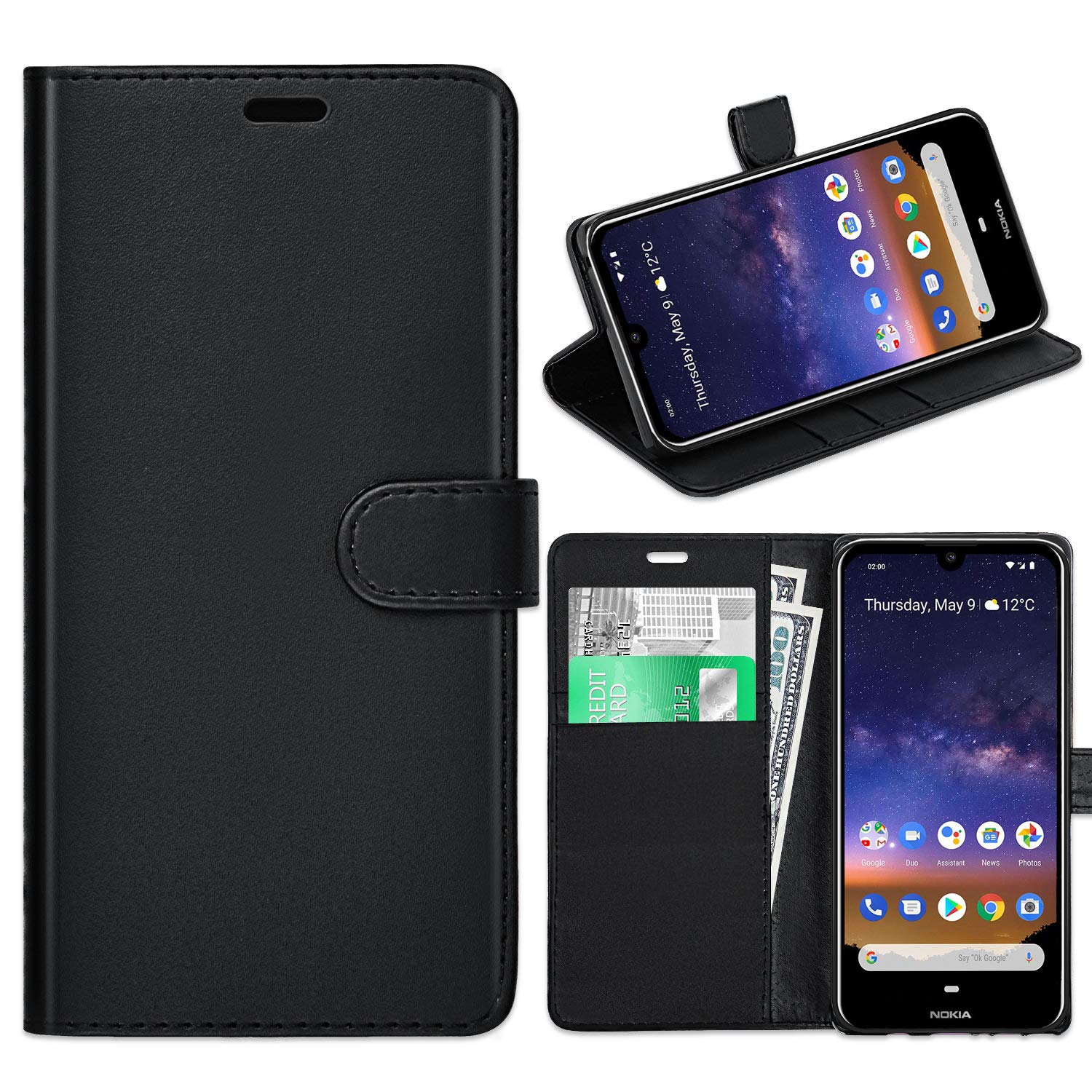 Nokia 2.2 Case, Nokia 2.2 Wallet Case, Premium Book Leather Case Flip Cover with Card Holder Slots Magnetic Closure Wallet Book Folio Case for Nokia 2.2 (BLACK)