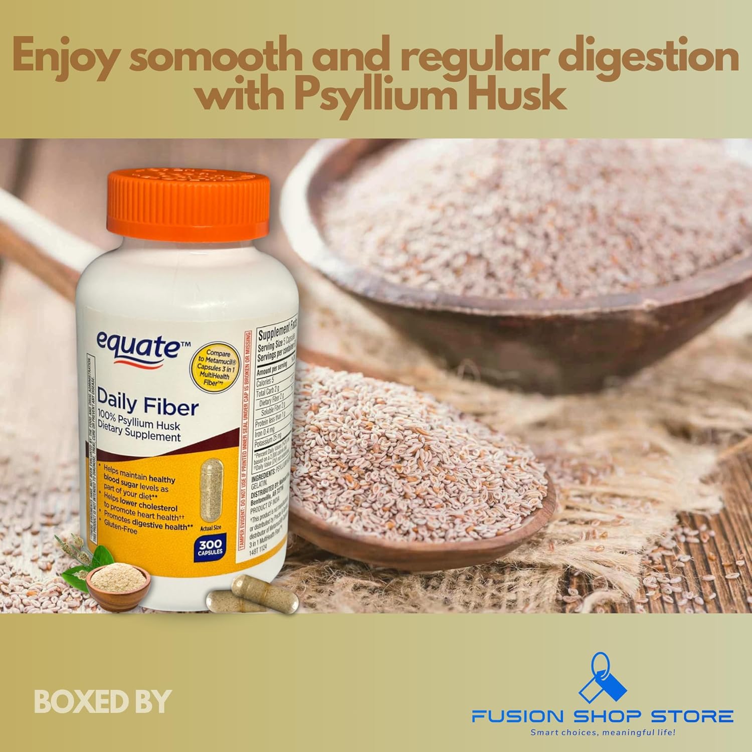 Daily Fiber Psyllium Husk Capsules, 300ct (Pack of 1), Boxed by Fusion Shop Store