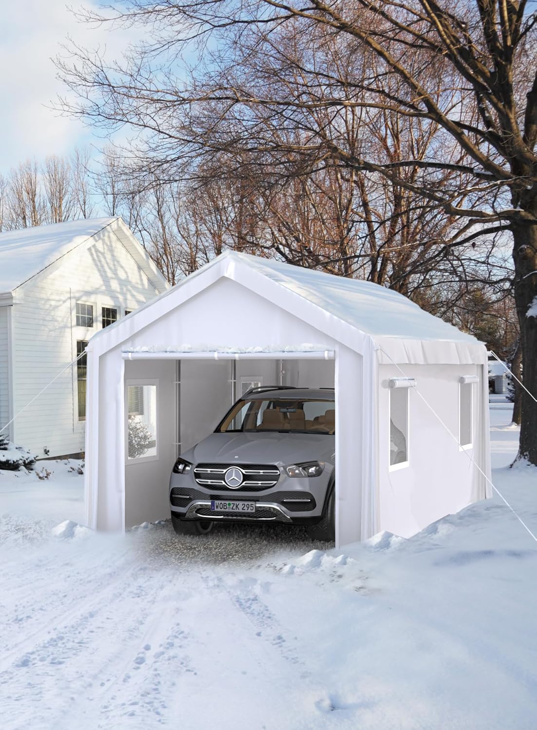 Hipicute 12'x20'x11' Heavy-Duty Portable Garage with Canopy Top, Front and Back Doors, Roll-Up Windows, Carport Shelter Reinforced Structure for Cars, Trucks, Boats, and Parties - Gray