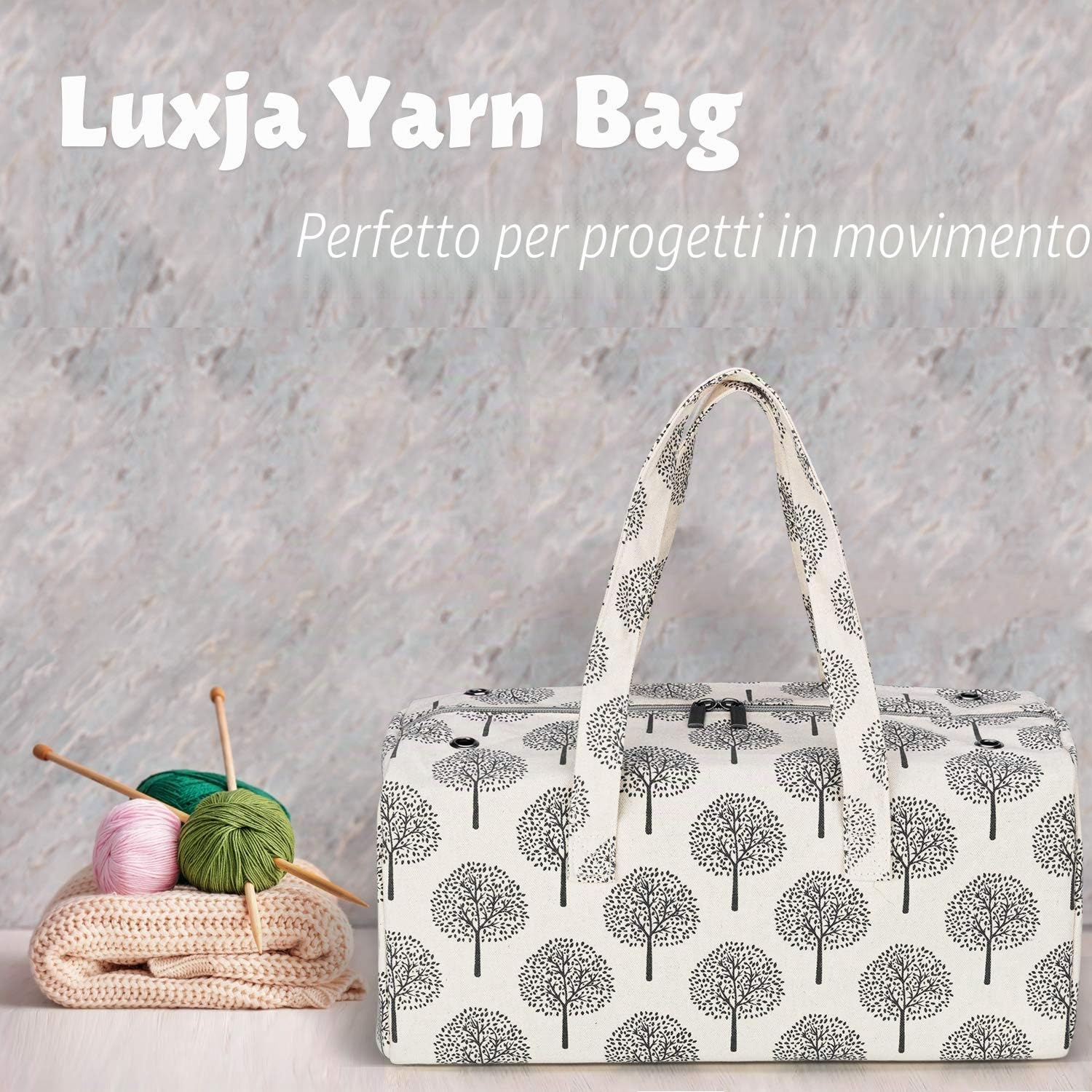 Luxja Borsa per maglieria, borsa per filati per matasse di filati, uncinetti, ferri da maglia (fino a 35,5 cm) e altri accessori, alberi
