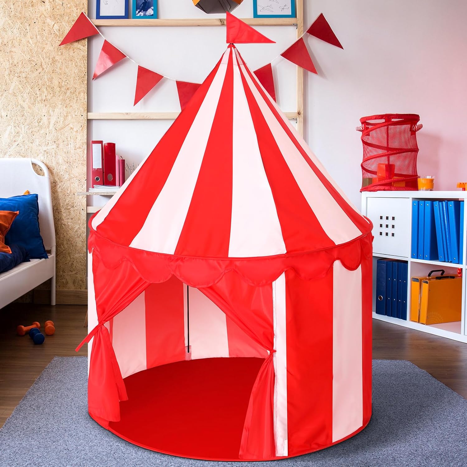 Circus Tent Red Floor Play Circus Tent Large Playhouse Castle for Play and Games Indoor and Outdoor Camping Activity Toys(Red, White)