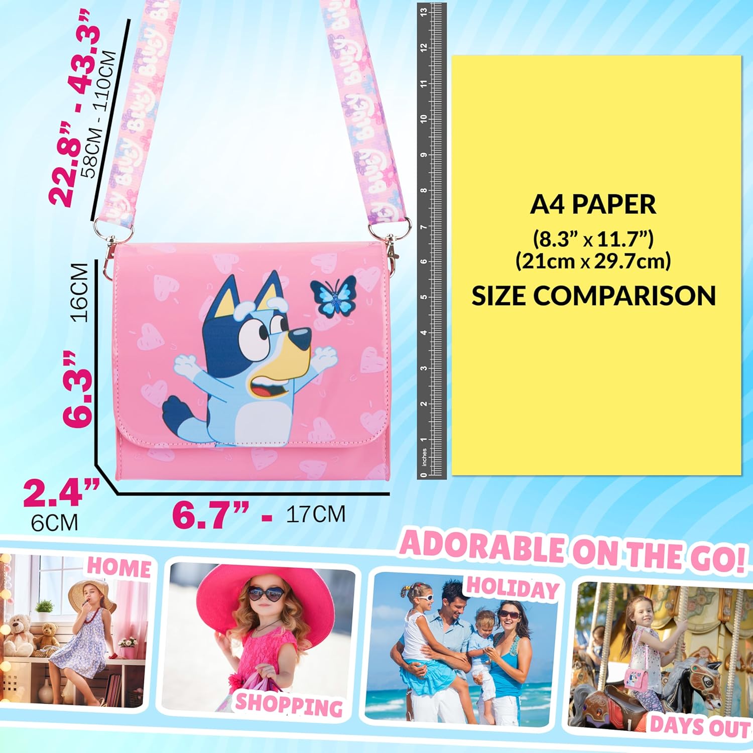 Bluey Girls Purse Crossbody Bag or Satchel, Shoulder Bag with Adjustable Strap Travel Essentials Gifts for Girls