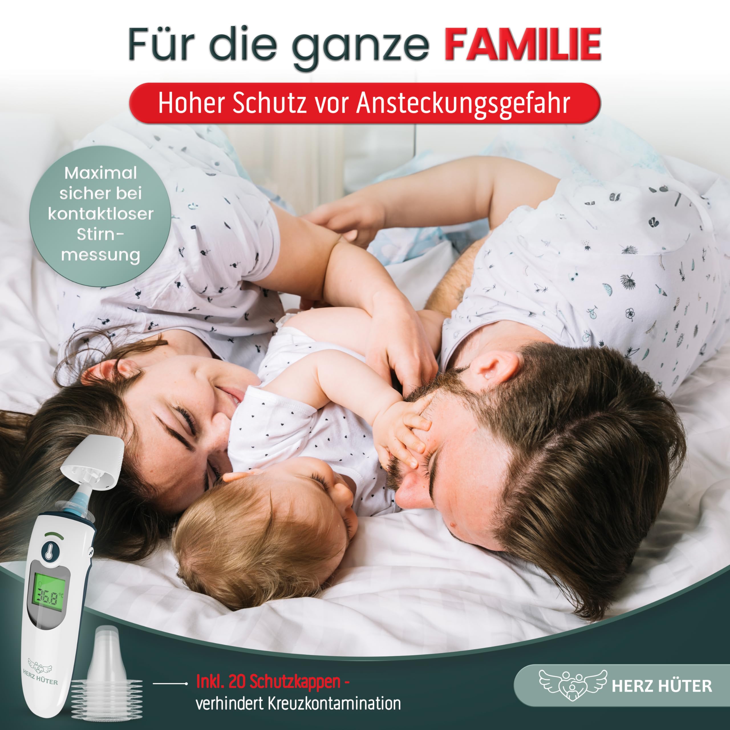 Fieberthermometer Ohr & Stirn, 3 in 1 Thermometer Ohrthermometer Baby Kinder & Erwachsene Stirnthermometer kontaktlos Digitales Fieber-Thermometer Infrarot-Messgerät, TÜV-zertifiziertes Medizinprodukt