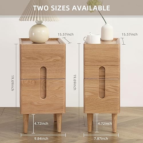 Miniatura 2 de Fetuero Mesitas de noche de madera maciza, mesa auxiliar moderna de mediados de siglo de roble delgado y estrecho con cajones, mesa auxiliar de lujo