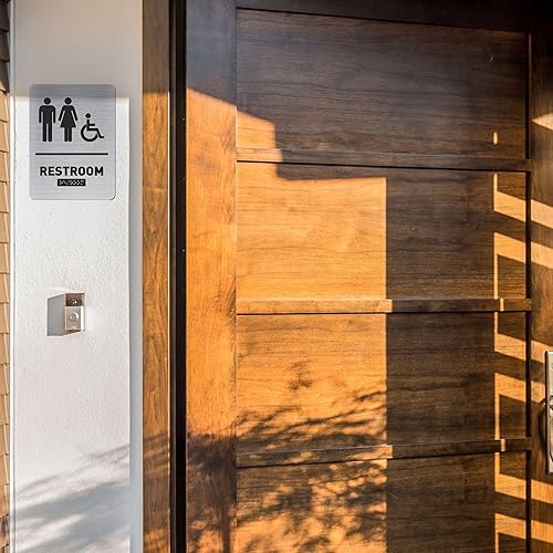 Vista 14 de Oudain Ada Compliant - Letrero de baño con braille unisex, para discapacitados, para restaurante de negocios (dorado, 1 unidad)