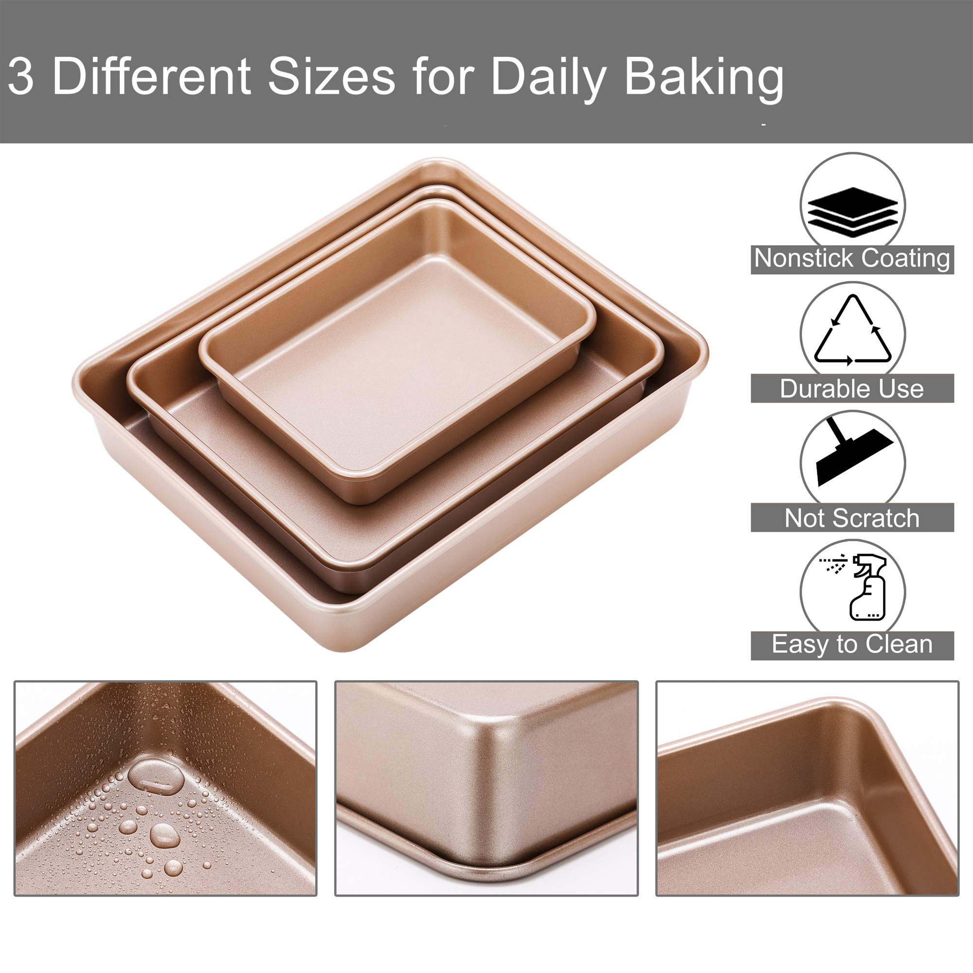 DOYOLLA Antihaftbeschichtete tiefe Backformen-Set, 3-teilig, für Kuchen, Kekse, Backbleche, Pizza-Pfanne, Toaster, Ofen, Bratpfannen-Set
