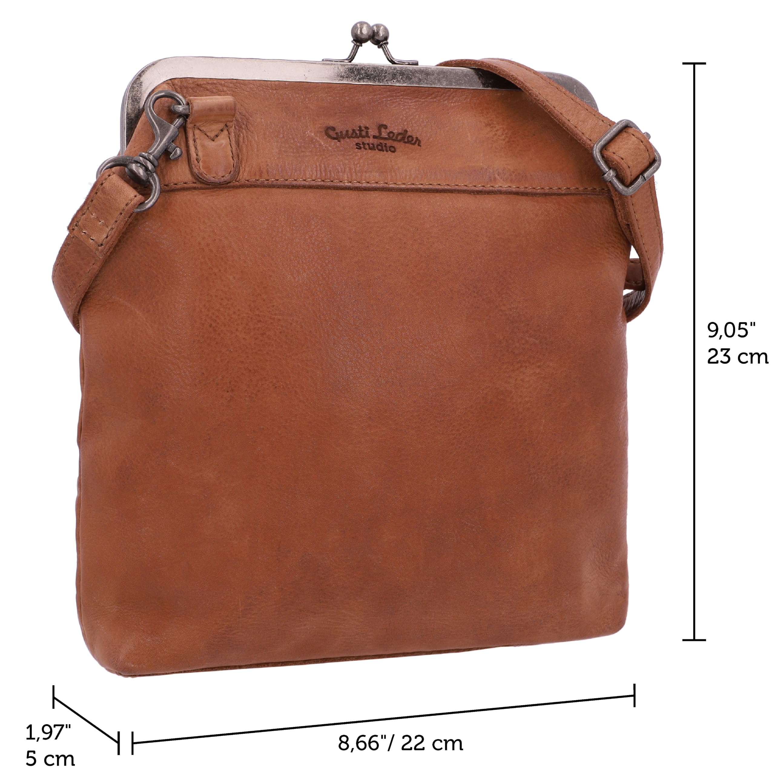 Gusti Leder Handtasche Damen Mittelgroß Echtleder – Vintage Umhängetasche Leder Braun Kratzfest Verstellbarer Riemen Alltag Reise Stadt Ausgefallene Handtaschen
