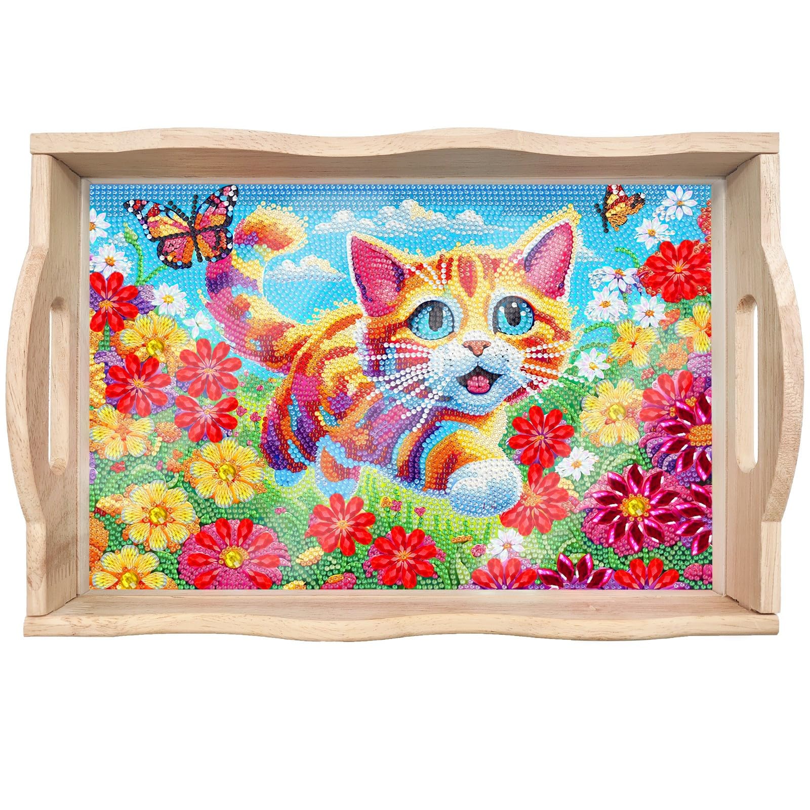 DIY Kitten Diamond Painting Tray Diamond Art Painting Pallet Handmade Wooden Tray Dinner Plate Tea Tray Coffee Tray — image 1