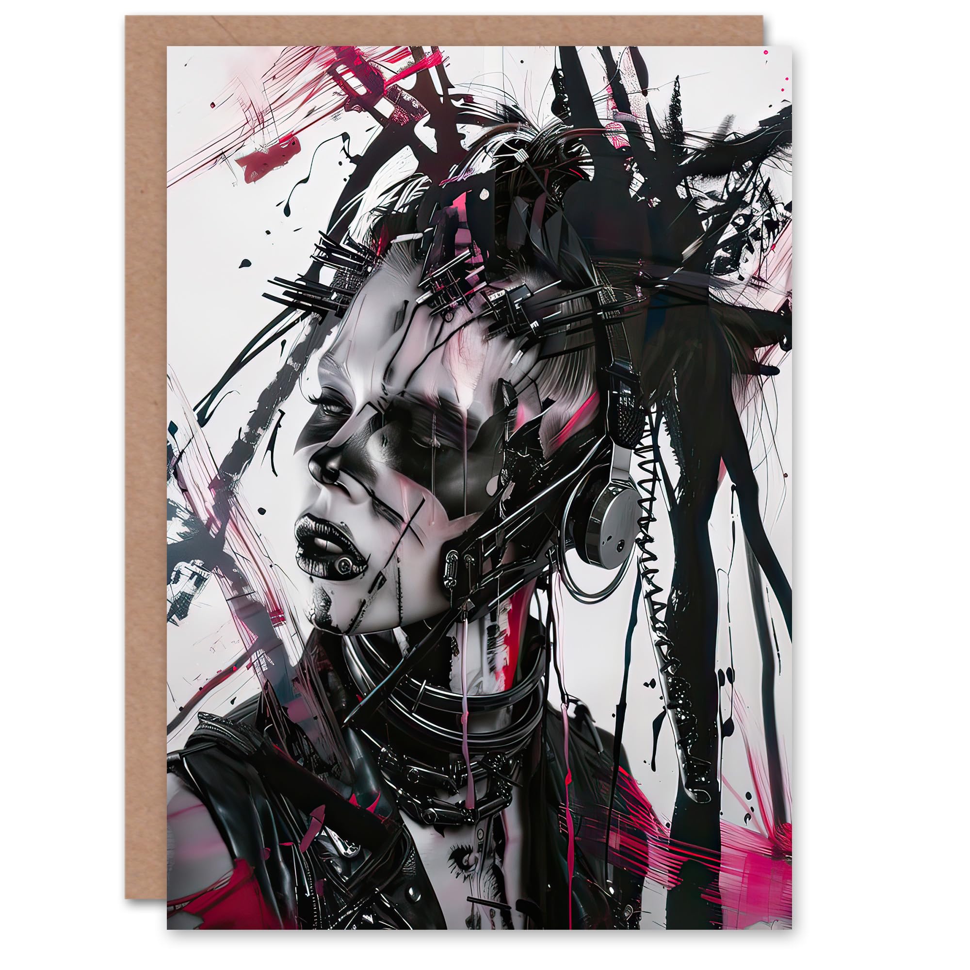 Artery8 Greeting Card Cybergoth Woman Portrait Modern Cyberpunk Blank For Him Or Her Art Birthday Card