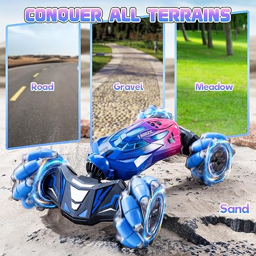 Miniatura 7 de Coche de acrobacias RC con detección de gestos, 2.4 GHz 4 WD Juguetes para niños de 6 a 12 años, autos giratorios controlados a mano con control