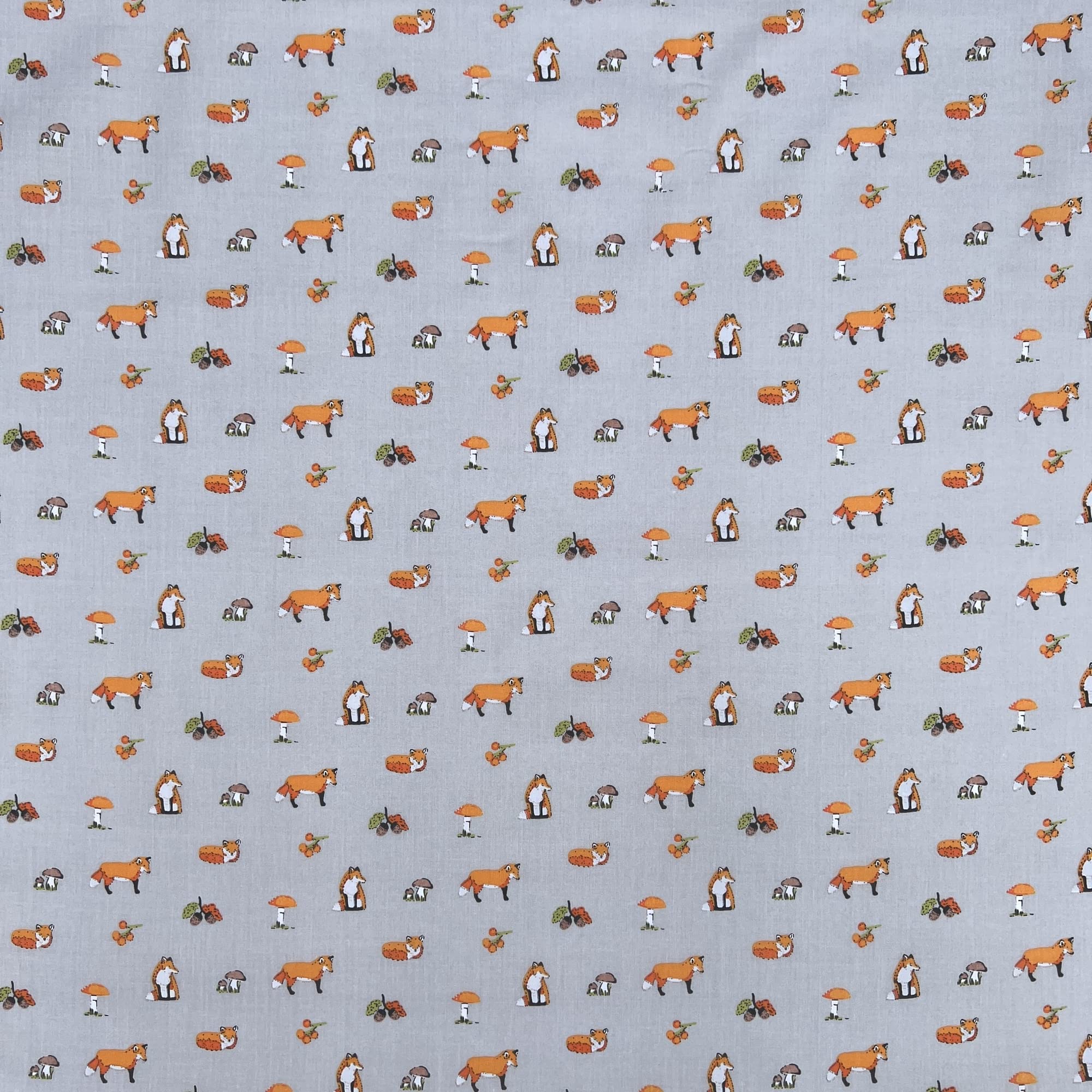 Printed Polycoton Poly Cotton Foxes Outdoor Design Novelty Children's Kids Dress Craft Bunting Fancy Dress Sewing Fabric Material | 45" - 112 cm Wide (per Metre, Silver)