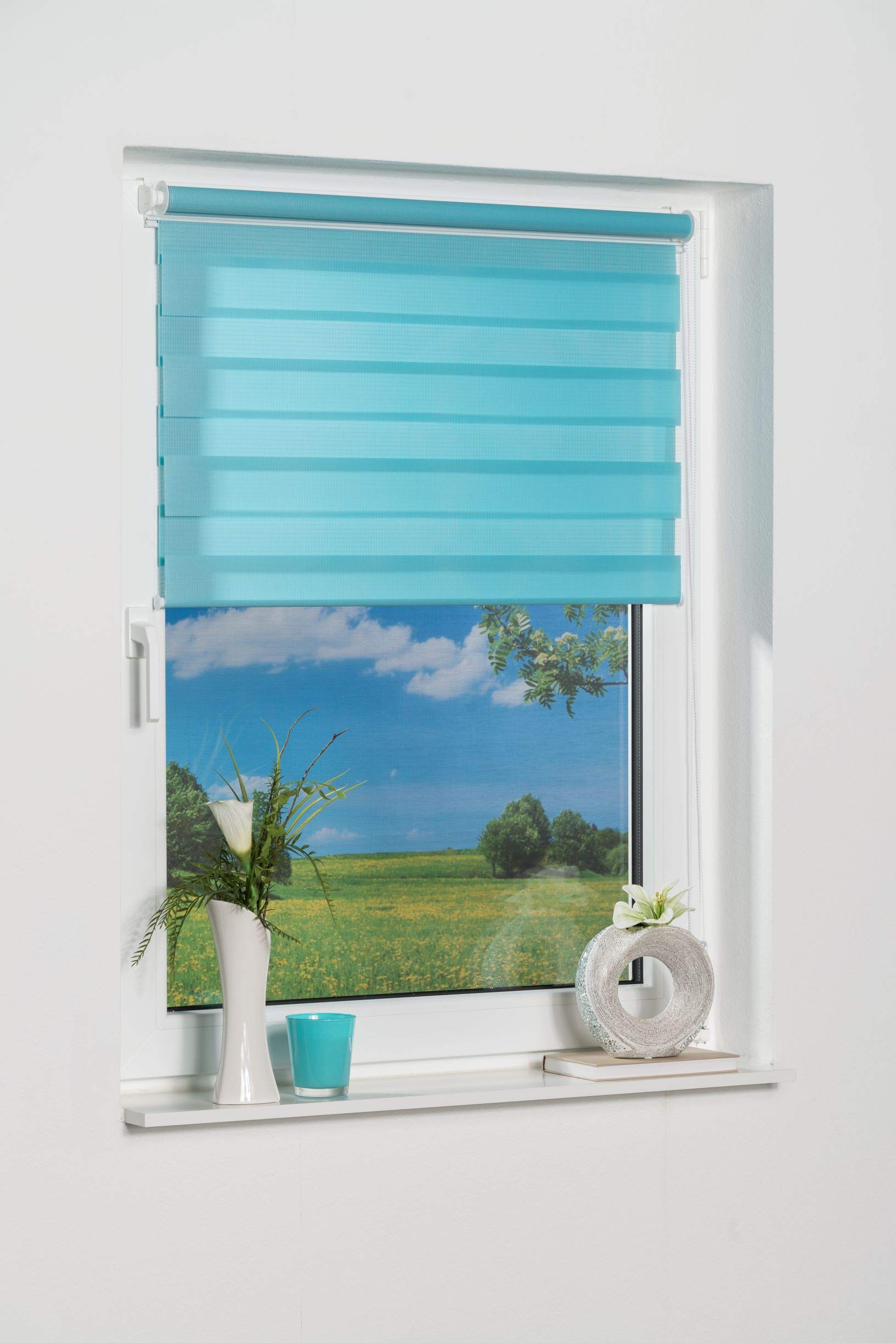 Khome K-Home Klemmfix Doppelrollo Madrid ohne Bohren Iceblau 55 x 150 cm (B x L) – Bild 4