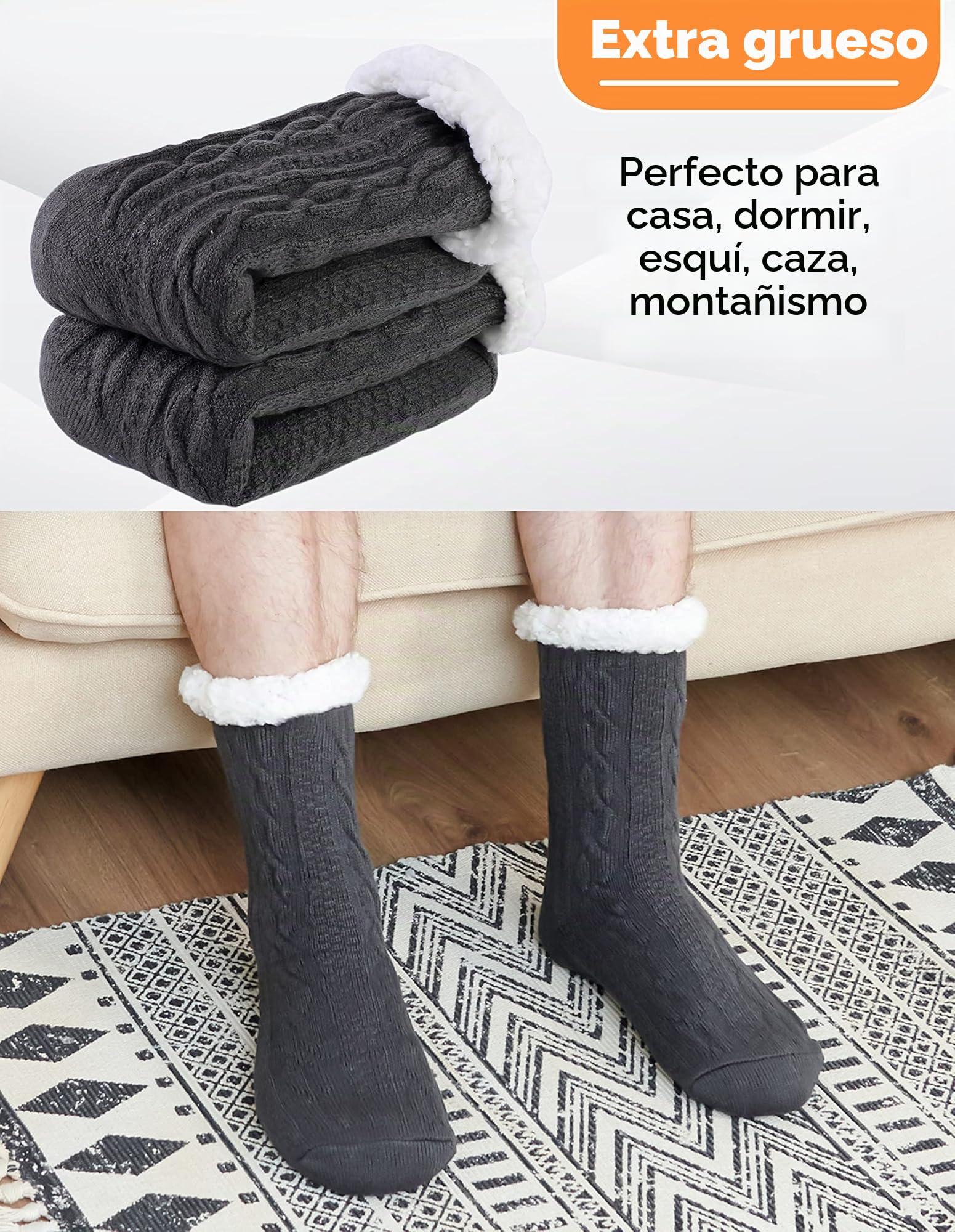 Calcetines para hombre con forro polar mullido, cálidos y con suela antideslizante, gruesos y pesados, de Navidad, con ciervos, para el invierno