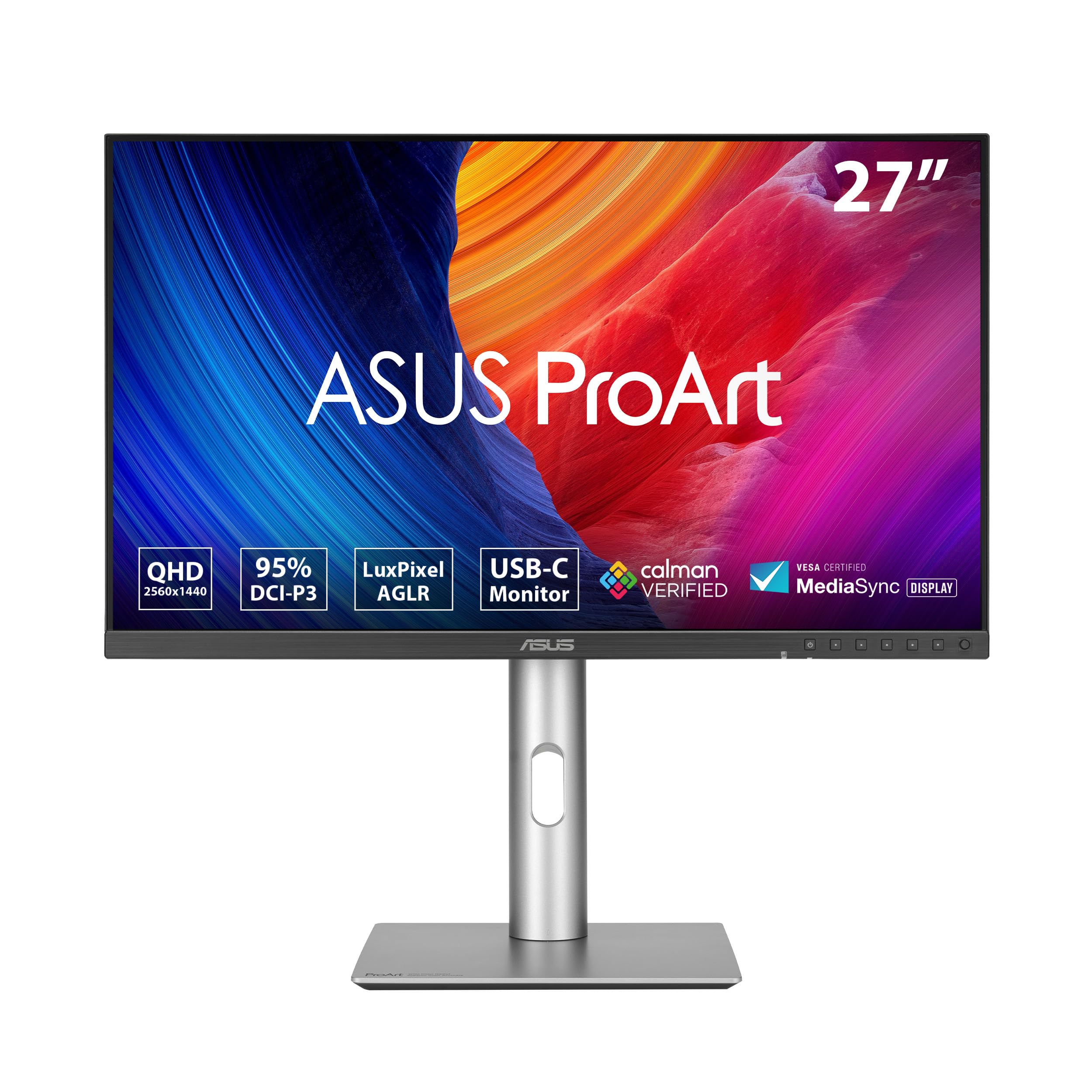 ASUS ProArt Display PA278CFRV - Monitor Profesional de 27", IPS, QHD (2560 x 1440), LuxPixel AGLR, 100Hz, USB-C PD 96W, VESA DisplayHDR 400 y MediaSync, Soporte ergonómico, Sostenibilidad ecológica | 100 Hz, ergonómico, pivote, Calman, alta fidelidad de c