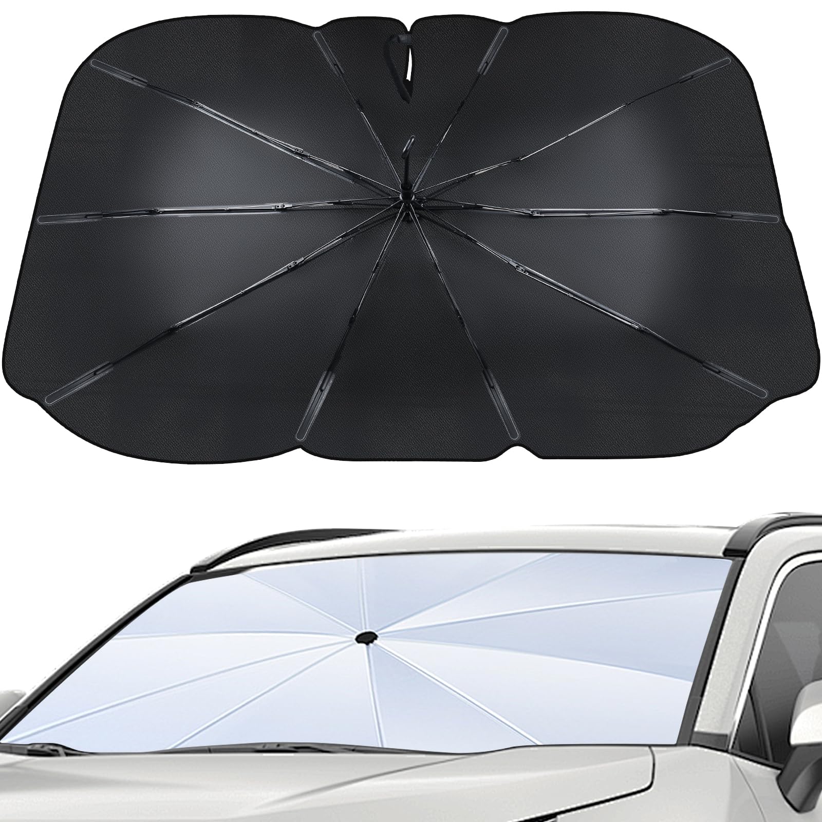 Pare-Soleil pour Pare-Brise de Voiture Pliant Pare-soleils pour Pare-Brise Avant Auto avec Coins en Cuir Anti-Rayures 145x 85 cm Protection Solaire idéale pour SUV et Tous Types de véhicules