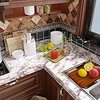 Vista 7 de VIOPVERY Papel de Contacto de Mármol Blanco y Marrón Lámina de Vinilo Despegable 35" x 197", Papel Tapiz de Mármol Floral Brillante Impermeable