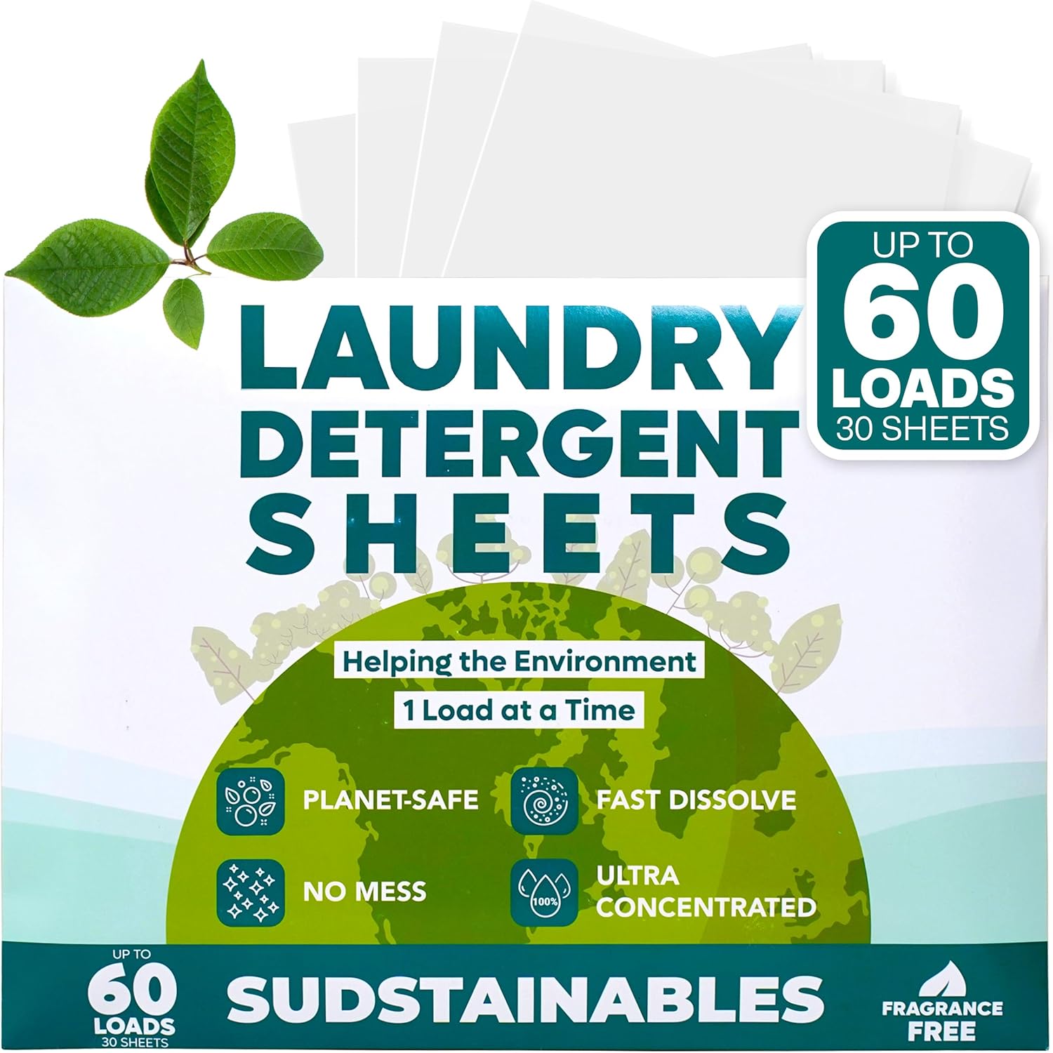 Laundry Detergent Sheets (60 Loads) – Eco-Friendly, Zero Waste, Plastic-Free Laundry Washing Machines Soap Sheets; Dissolvable, Space-Saving Strips for Travel (Unscented)