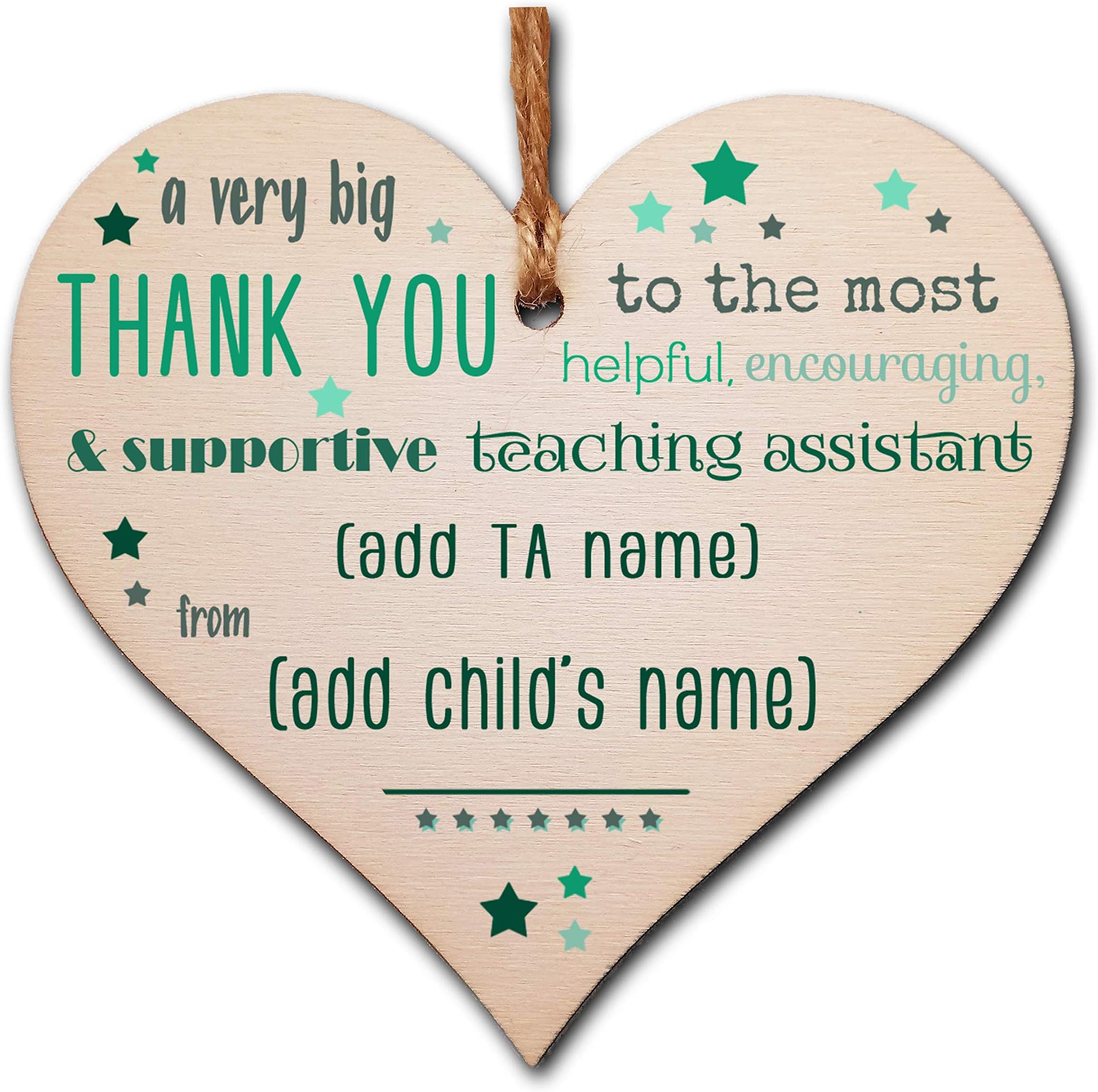 The Plum PenguinPersonalised Handmade Wooden Hanging Heart Plaque Gift Very Big Thank You Teacher card alternative present from child funky wording
