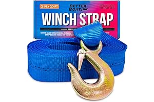 Boat Trailer Winch Strap - Braided Nylon Webbing, Solid Steel Hook, 2"...