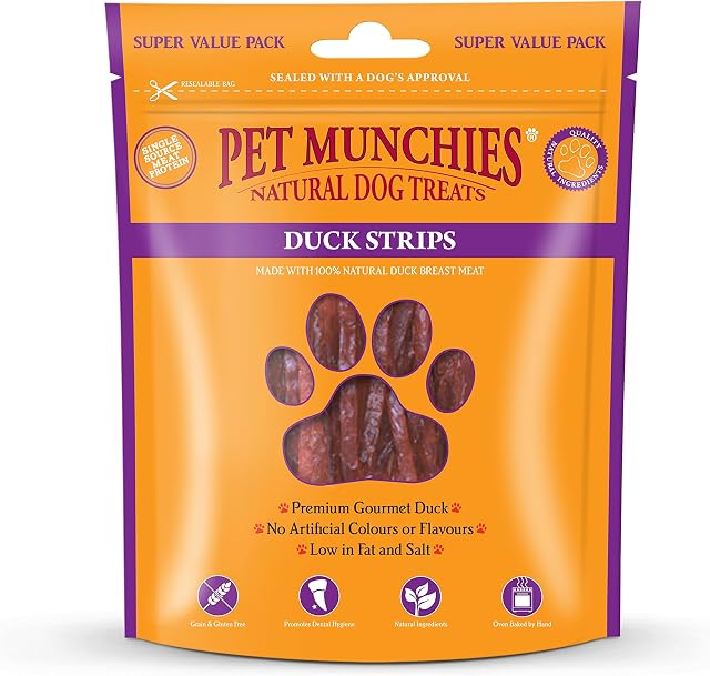 Pet Munchies Duck Strips Dog Treats, Value Pack Dog Chews with Natural Real Meat, Grain Free, Low in Fat and High in Protein 320g