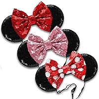 Vista 2 de SAMARKAND Minnie Ears - 3 diademas de lentejuelas brillantes, diadema elástica y ajustable, sin dolor de cabeza, orejas de ratón para niñas, orejas