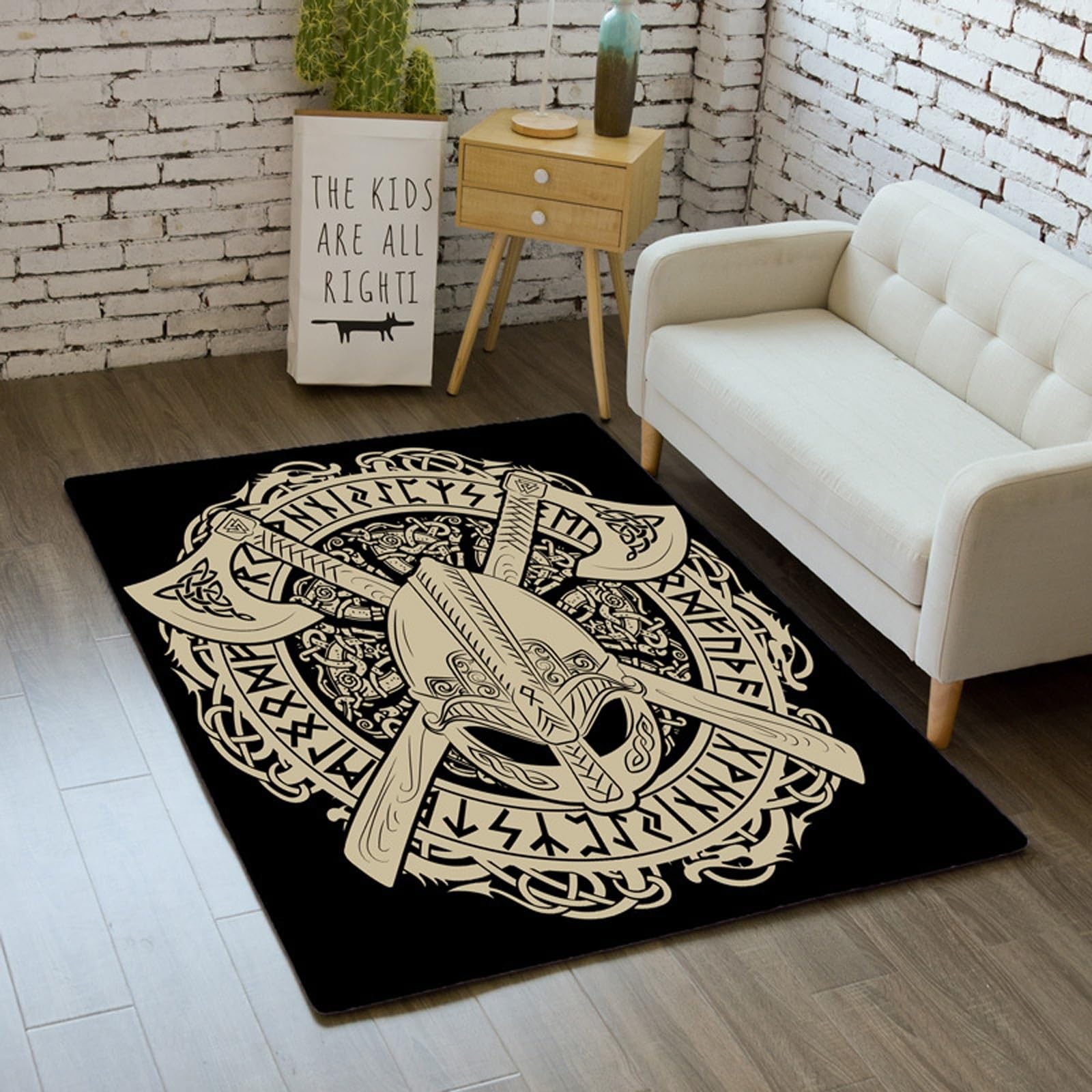 Tapis Vegvisir Viking antidérapant et lavable noir 60x120 cm