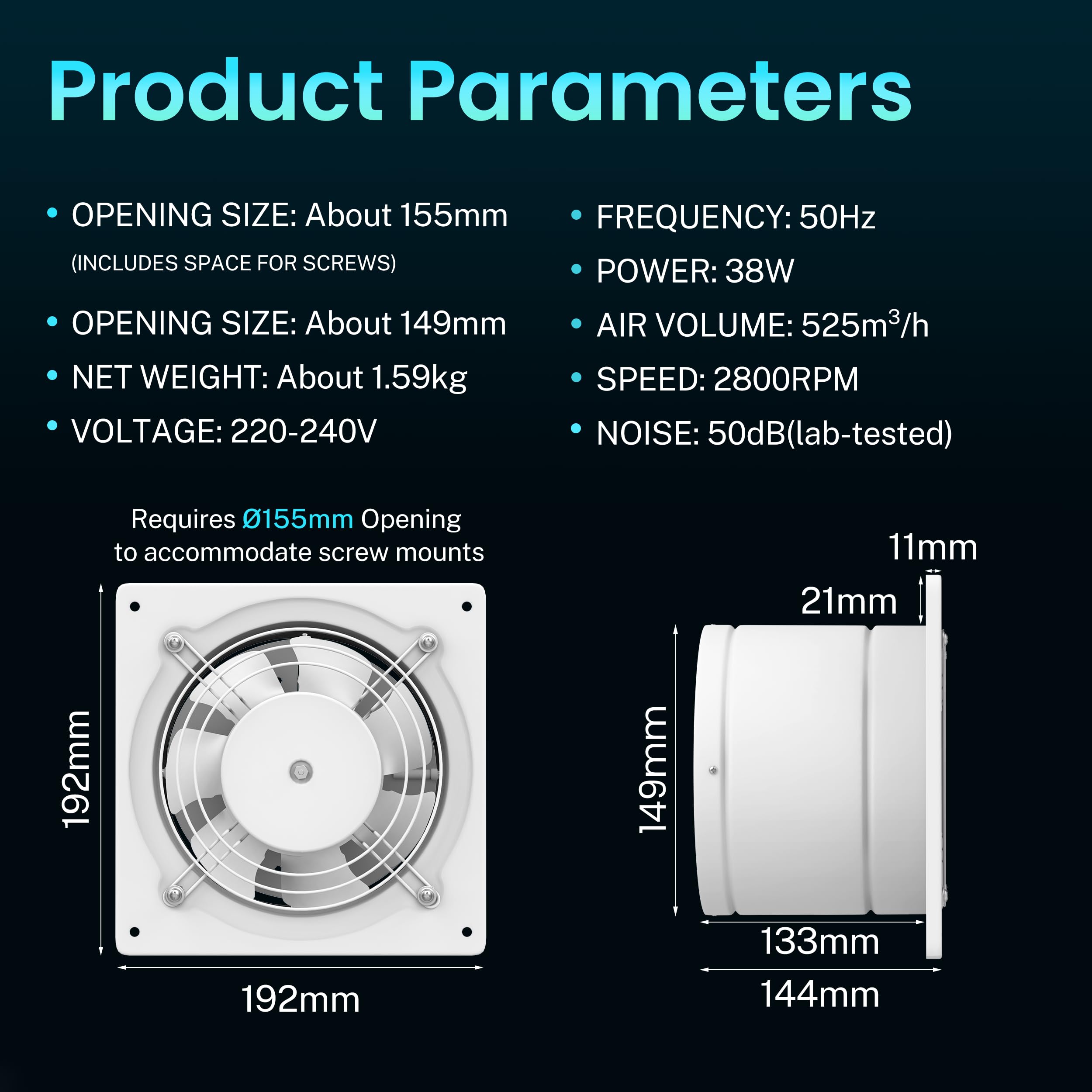 HG Power Abluftventilator 150mm - Badlüfter Leiser mit Rücklaufklappe, Geschwindigkeitsregler, Stecker, Industrieller Wandventilator für Küche Badezimmer Garage Untergeschoss, A-Weiß